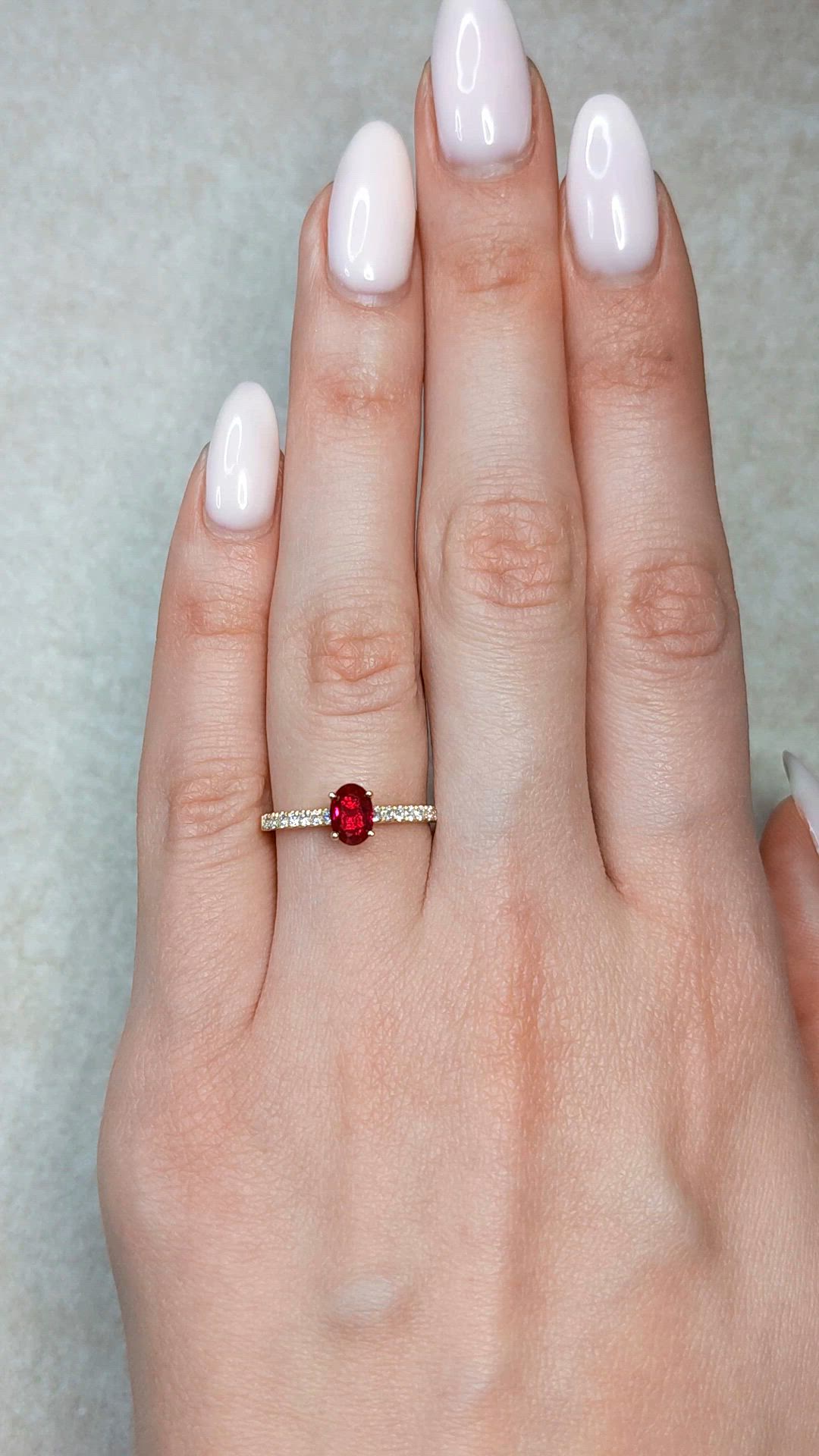 0.59 Ct. Ruby and Natural Diamond Pave Ring, 14K Yellow Gold Size Video