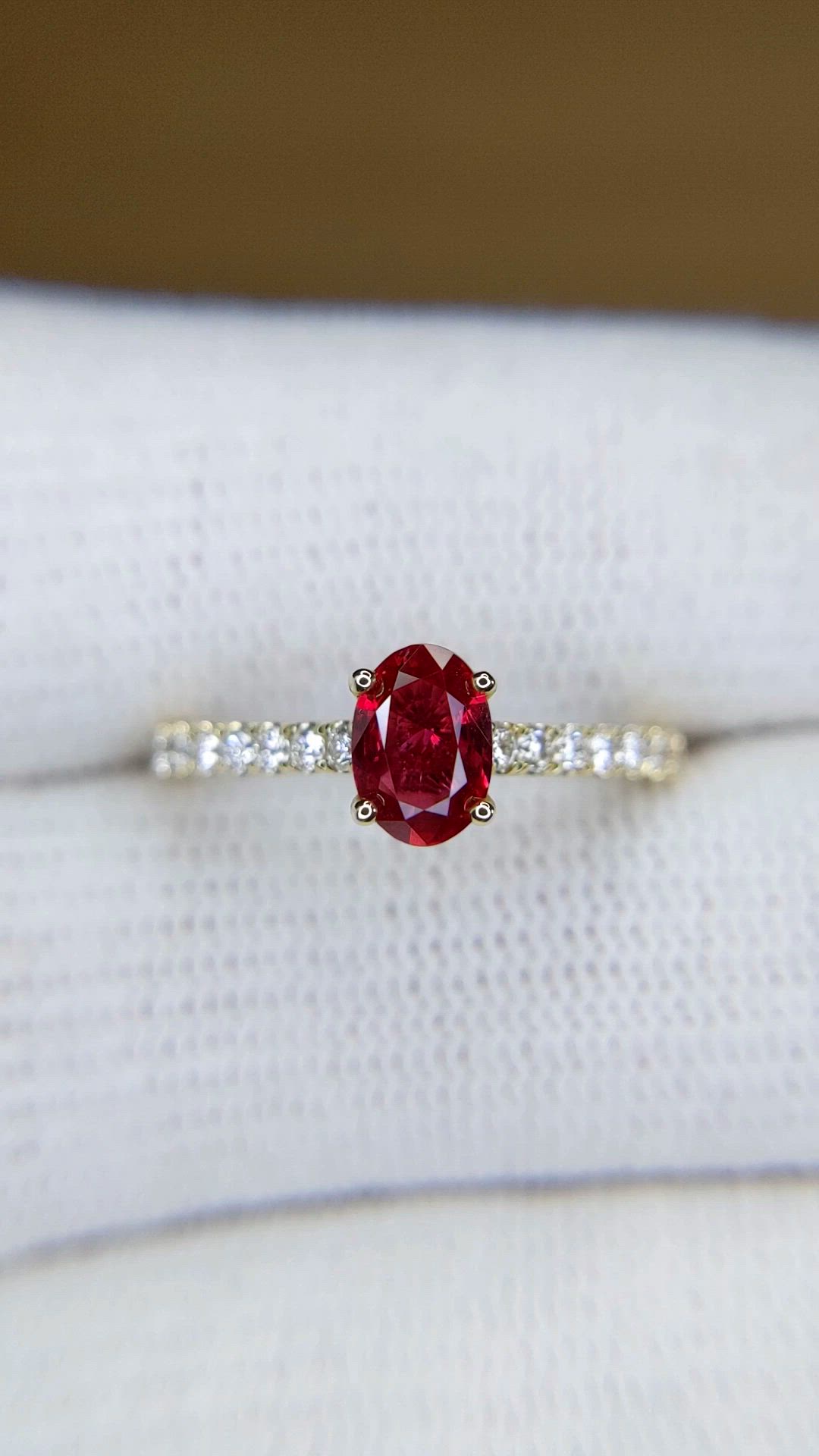 0.59 Ct. Ruby and Natural Diamond Pave Ring, 14K Yellow Gold Size Video