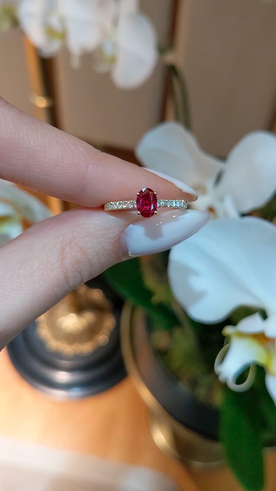 0.59 Ct. Ruby and Natural Diamond Pave Ring, 14K Yellow Gold Size Video