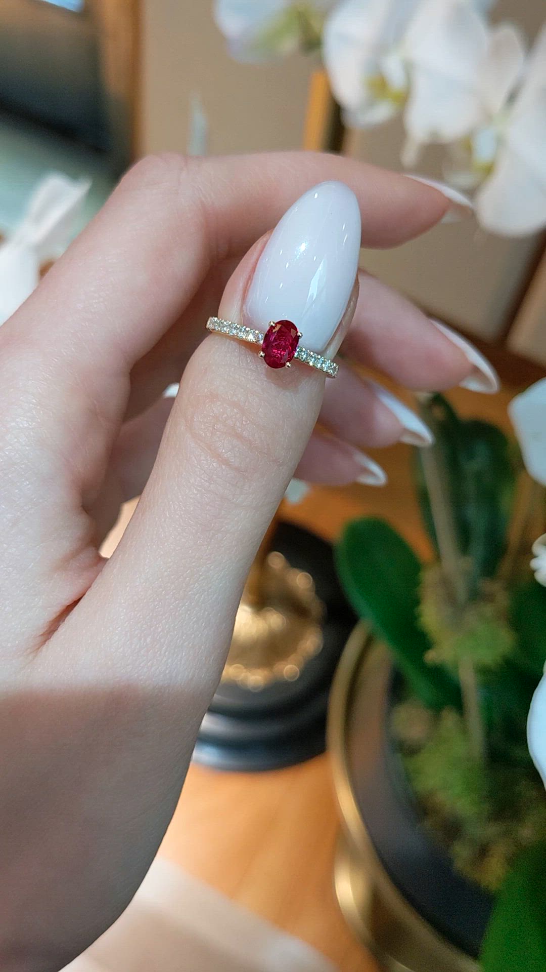 0.59 Ct. Ruby and Natural Diamond Pave Ring, 14K Yellow Gold Size Video
