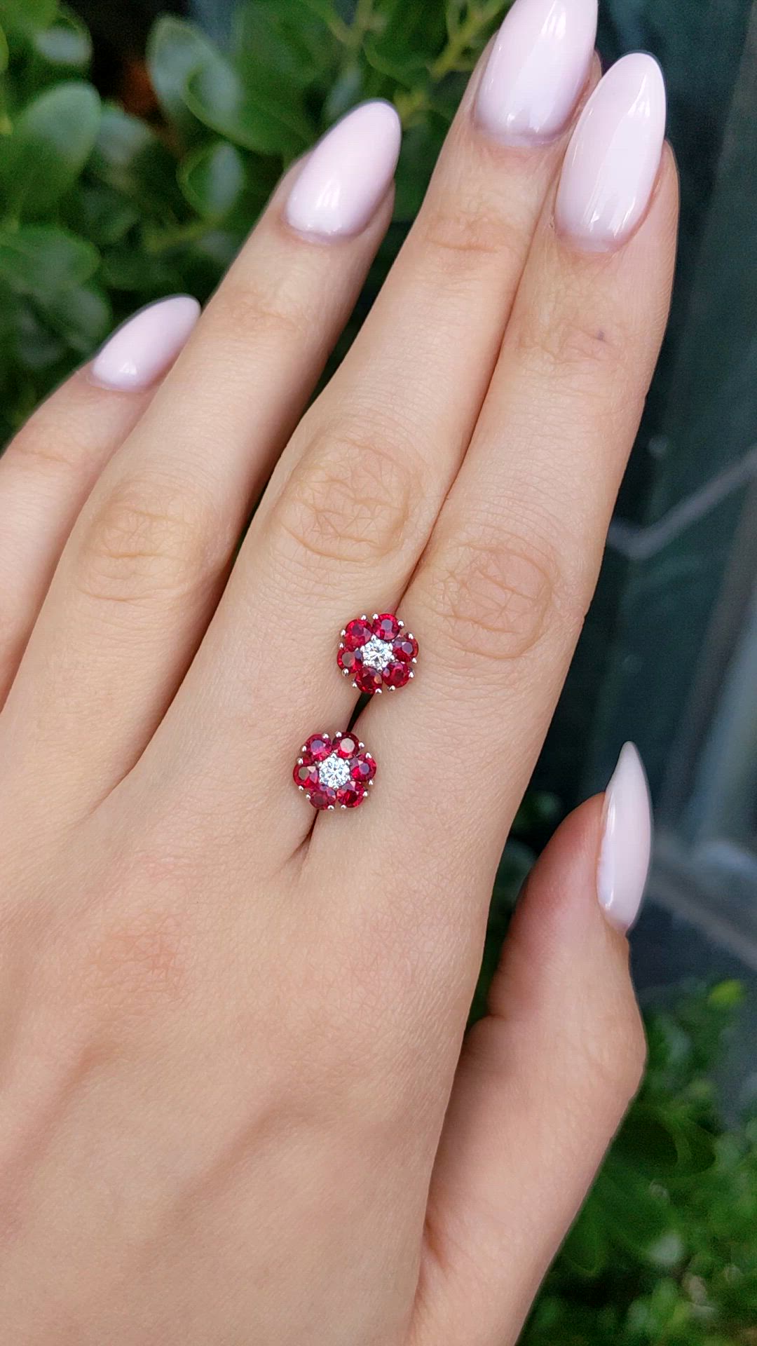 1.44 Ct.Tw.Total Carat Weight Ruby and Natural Diamond Studs Earrings, 14K White Gold Size Video
