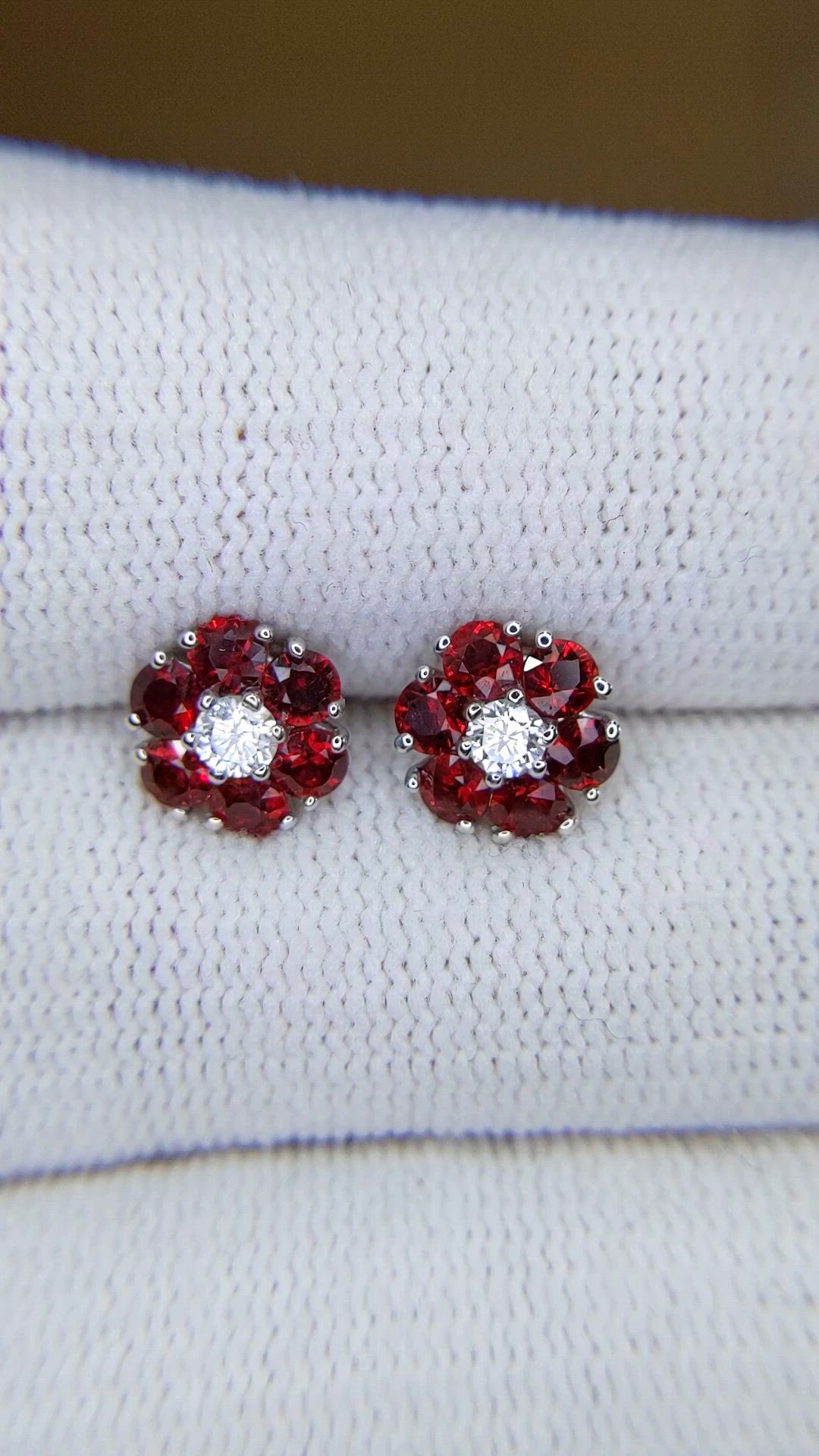 1.44 Ct.Tw.Total Carat Weight Ruby and Natural Diamond Studs Earrings, 14K White Gold Size Video