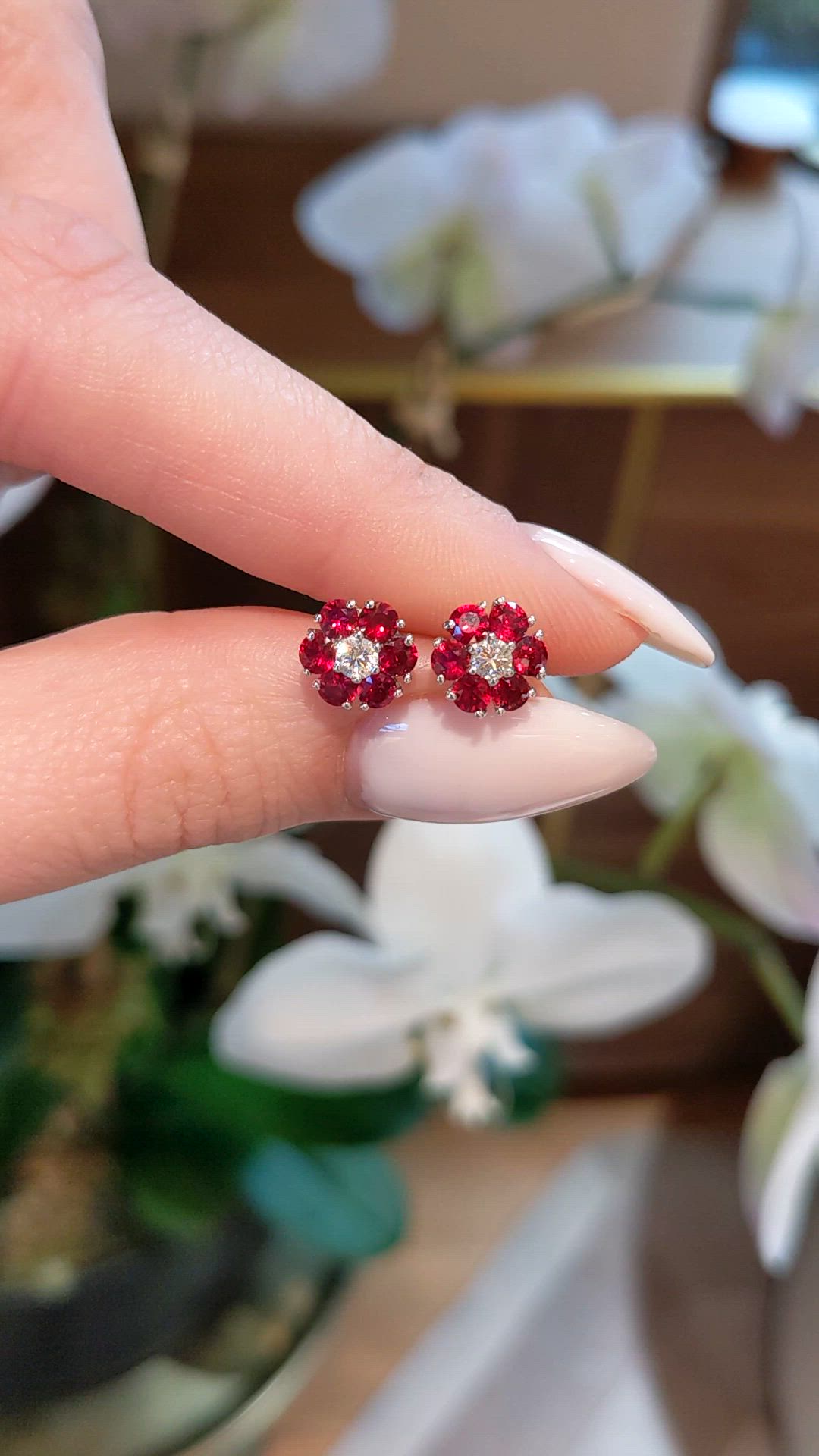 1.44 Ct.Tw.Total Carat Weight Ruby and Natural Diamond Studs Earrings, 14K White Gold Size Video