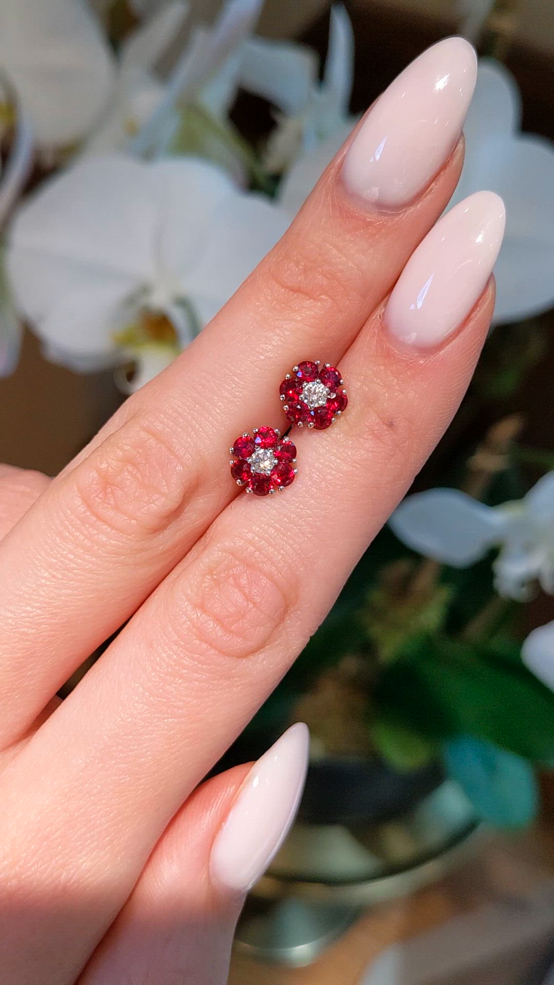 1.44 Ct.Tw.Total Carat Weight Ruby and Natural Diamond Studs Earrings, 14K White Gold Size Video