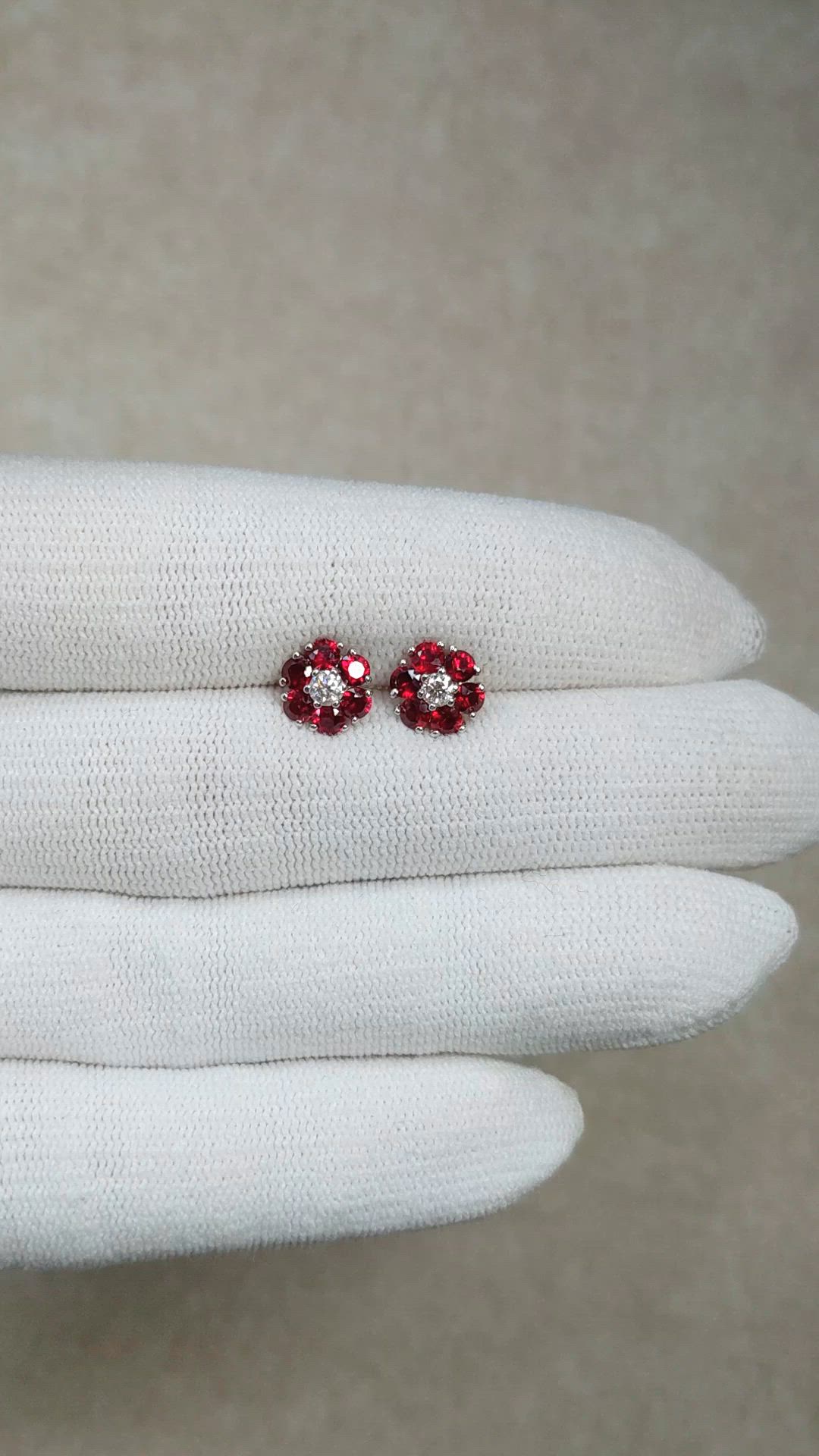 1.44 Ct.Tw.Total Carat Weight Ruby and Natural Diamond Studs Earrings, 14K White Gold Size Video
