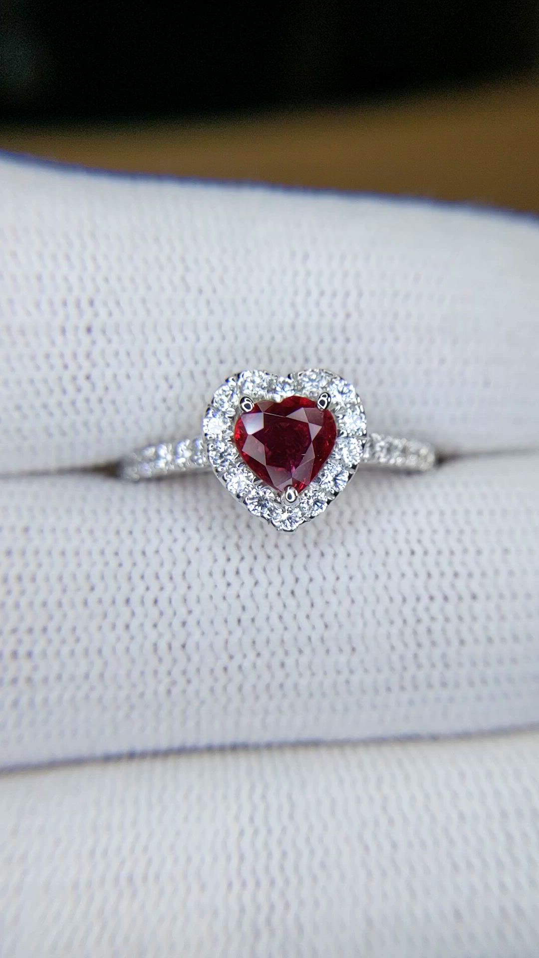 0.61 Ct. Ruby and Natural Diamond Pave Ring, 14K White Gold Size Video