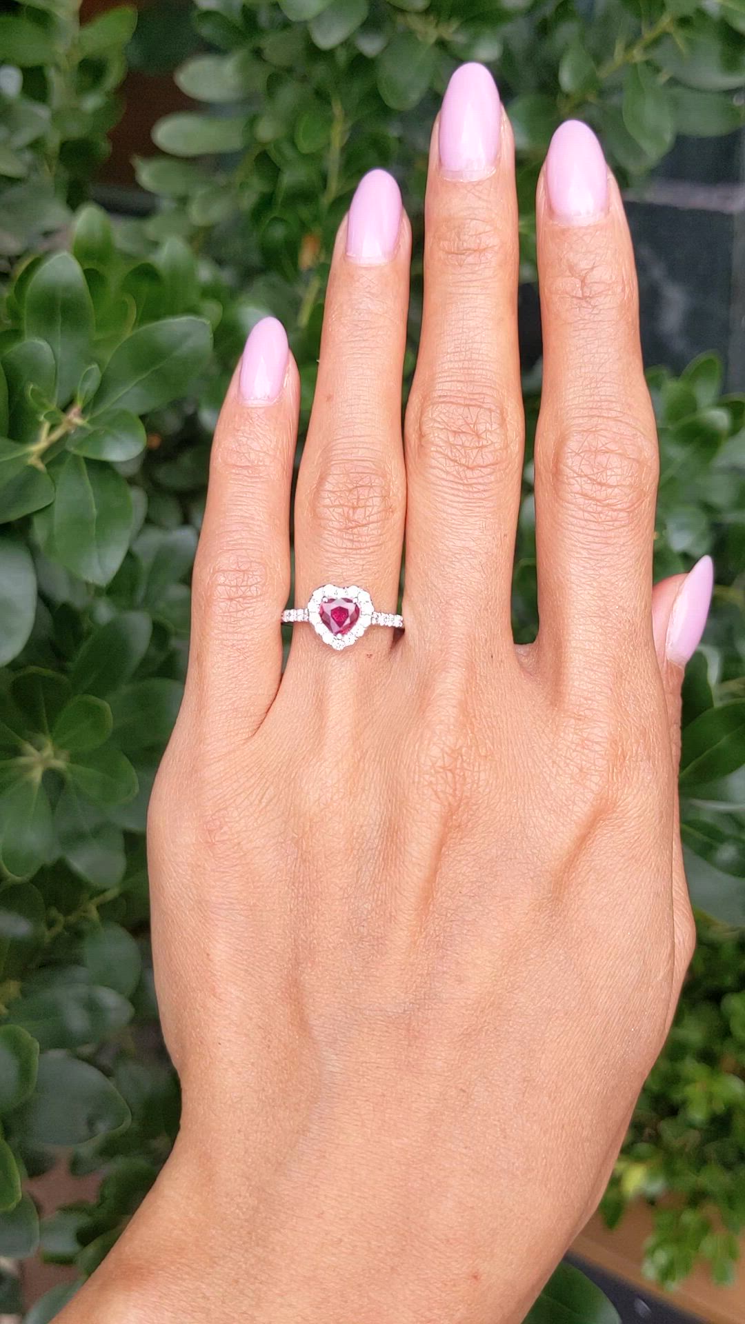 0.61 Ct. Ruby and Natural Diamond Pave Ring, 14K White Gold Size Video