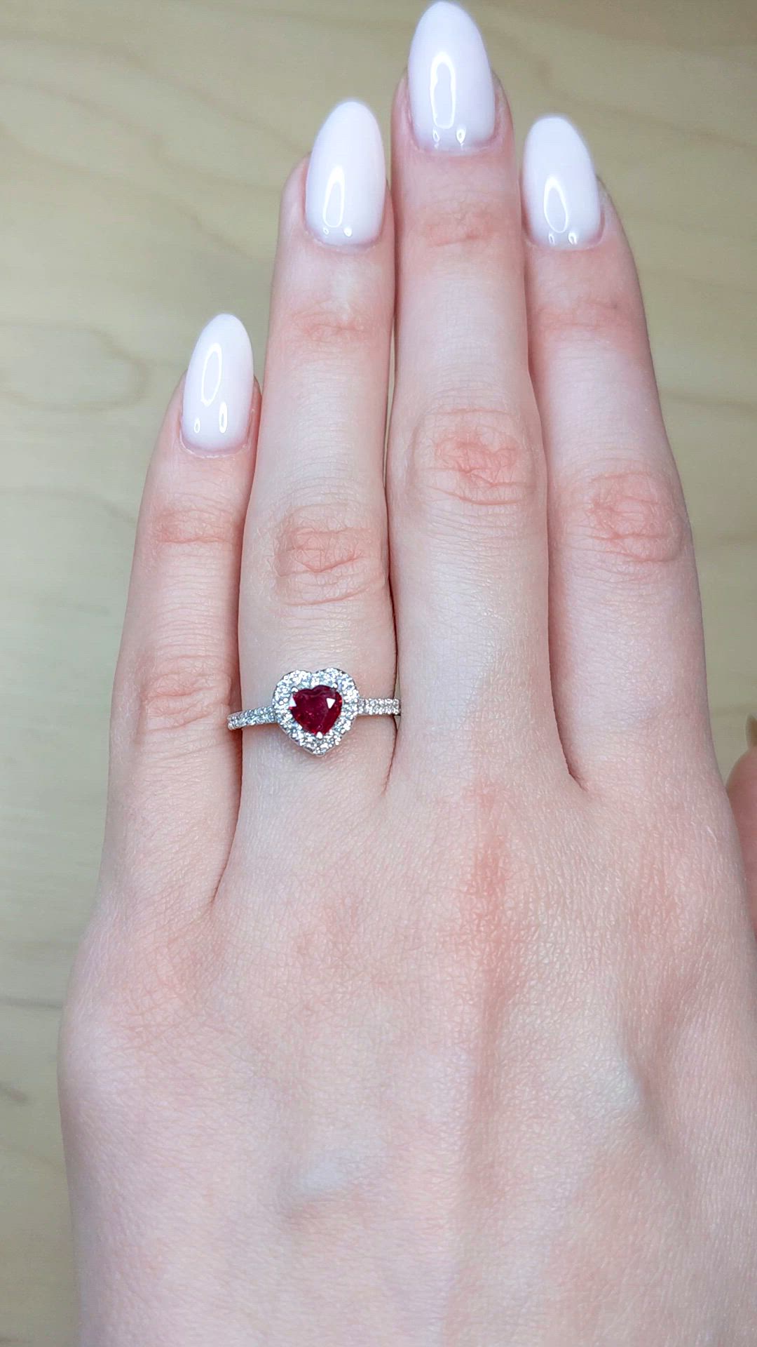 0.61 Ct. Ruby and Natural Diamond Pave Ring, 14K White Gold Size Video