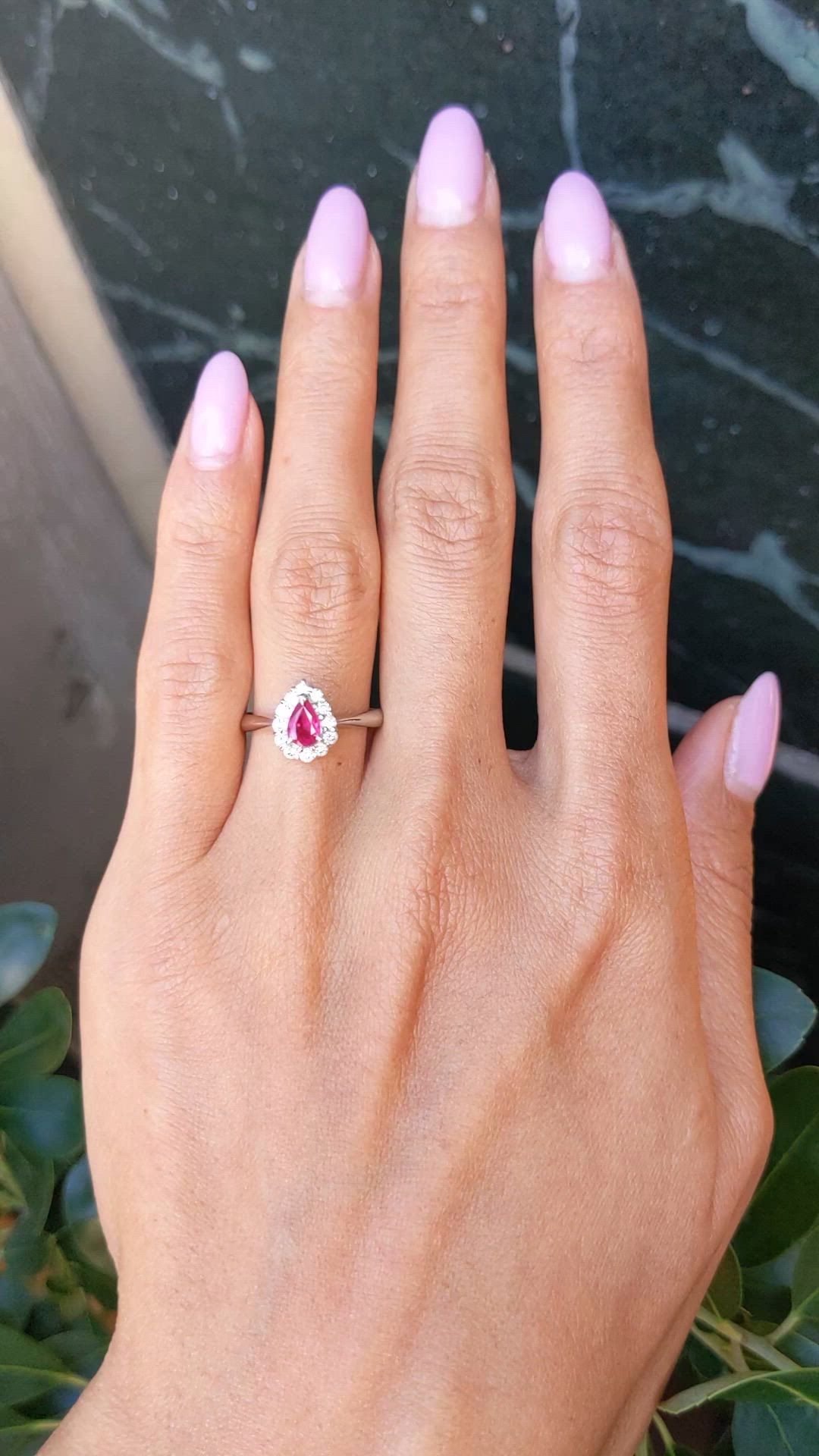 0.48 Ct. Ruby and Natural Diamond Pave Ring, Platinum 900 Size Video