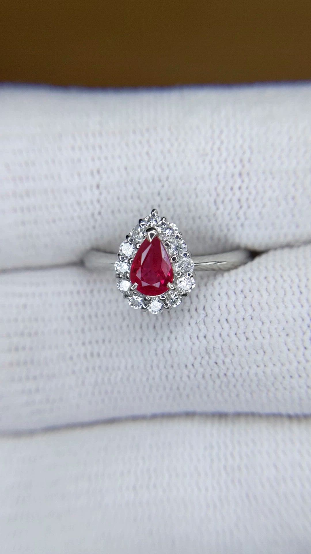 0.48 Ct. Ruby and Natural Diamond Pave Ring, Platinum 900 Size Video
