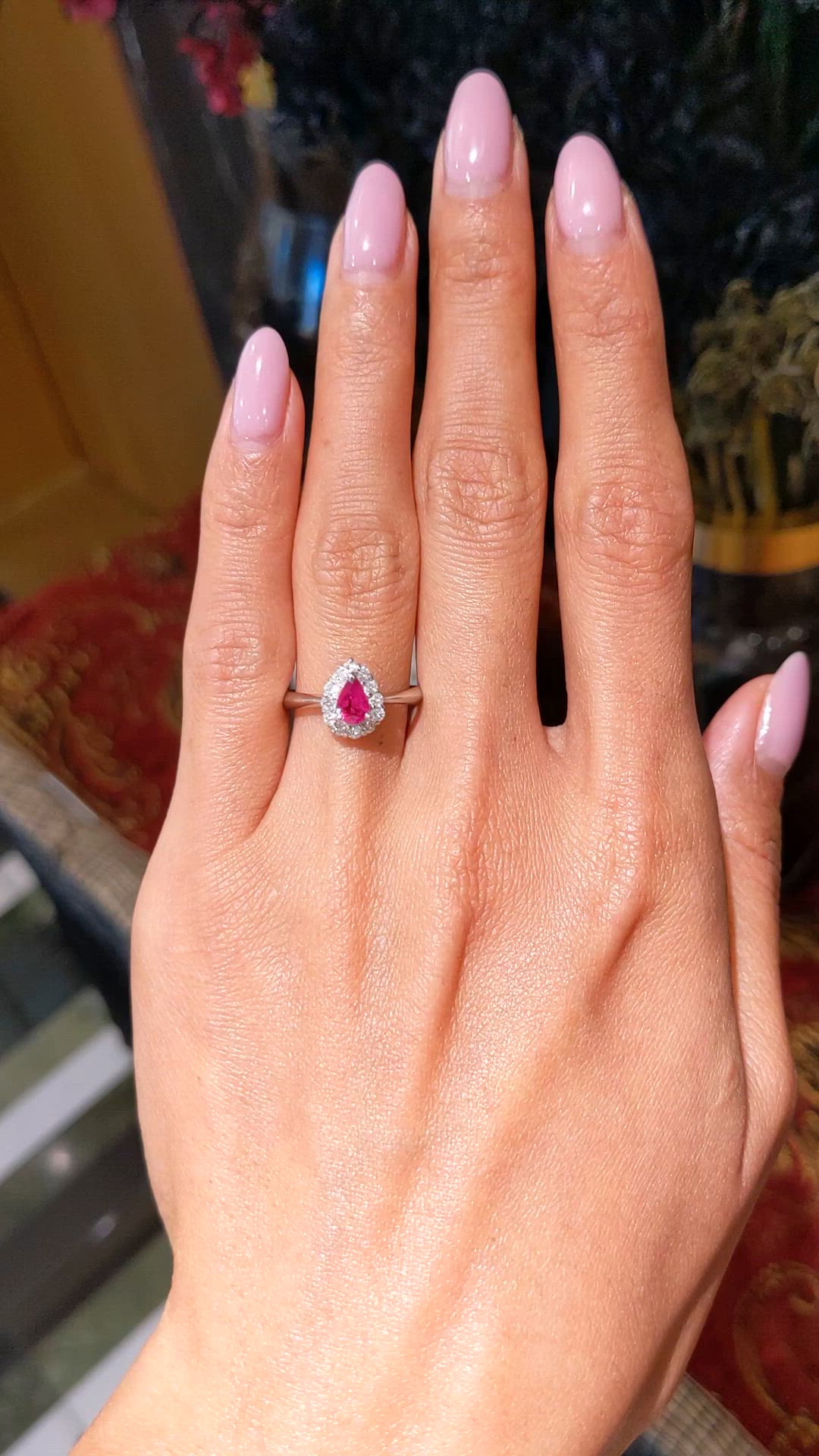 0.48 Ct. Ruby and Natural Diamond Pave Ring, Platinum 900 Size Video