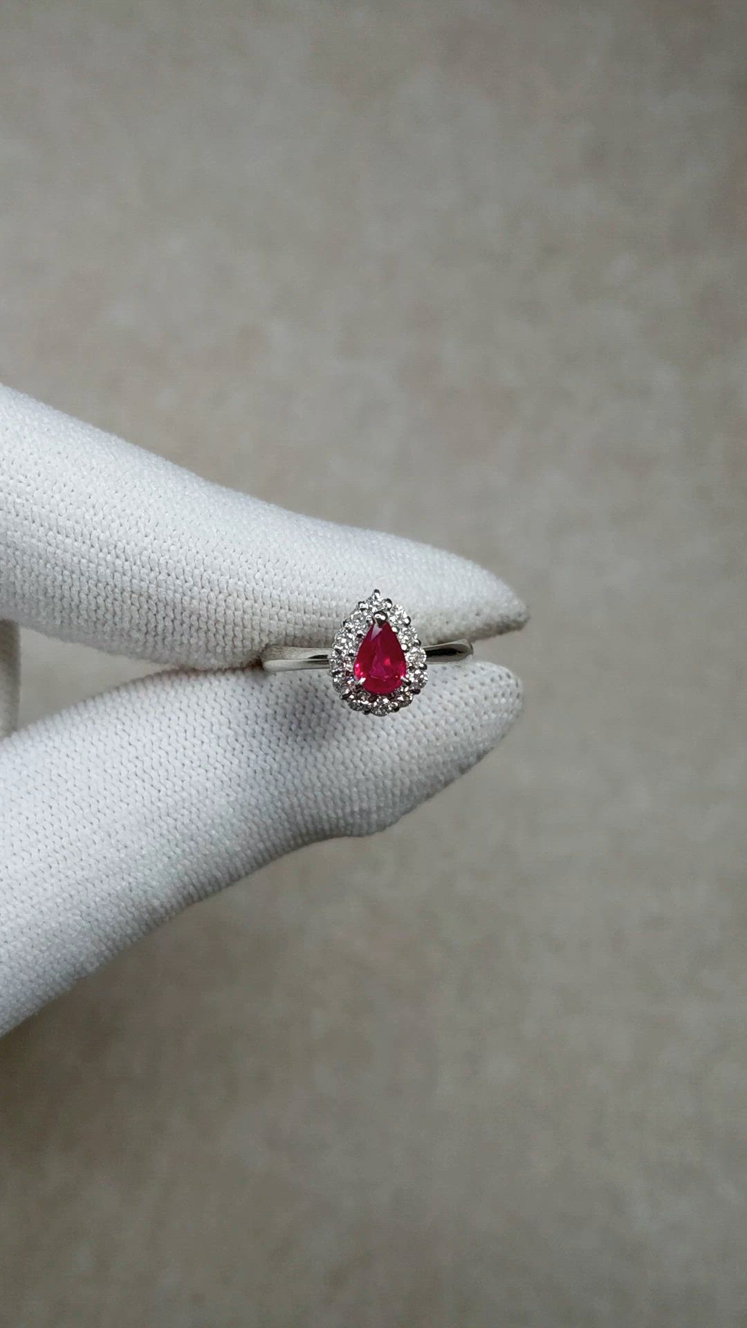 0.48 Ct. Ruby and Natural Diamond Pave Ring, Platinum 900 Size Video