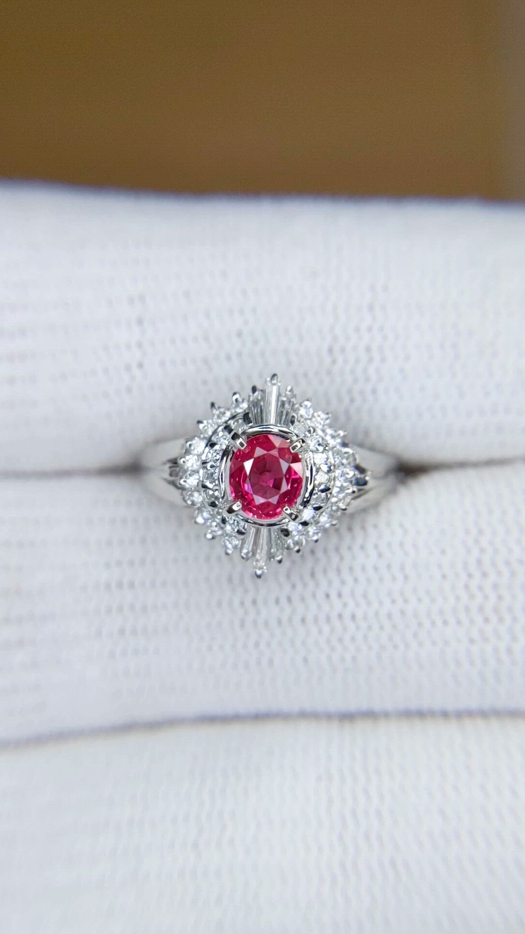 0.41 Ct. Ruby and Natural Diamond Halo Ring, Platinum 900 Size Video