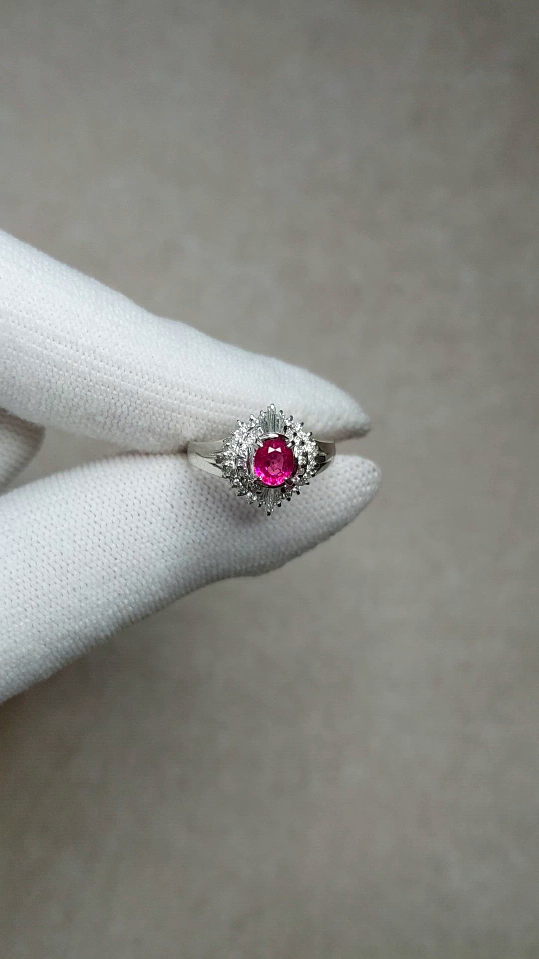 0.41 Ct. Ruby and Natural Diamond Halo Ring, Platinum 900 Size Video
