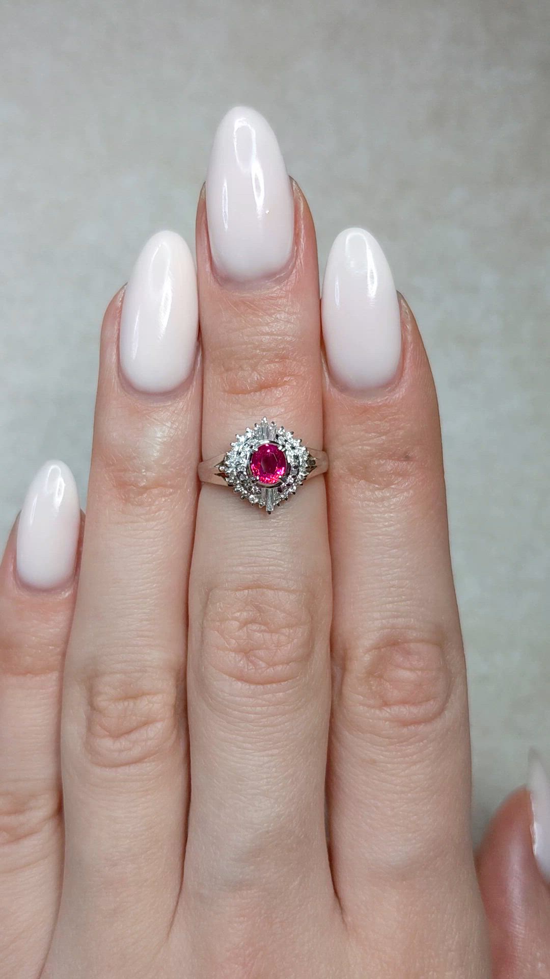 0.41 Ct. Ruby and Natural Diamond Halo Ring, Platinum 900 Size Video