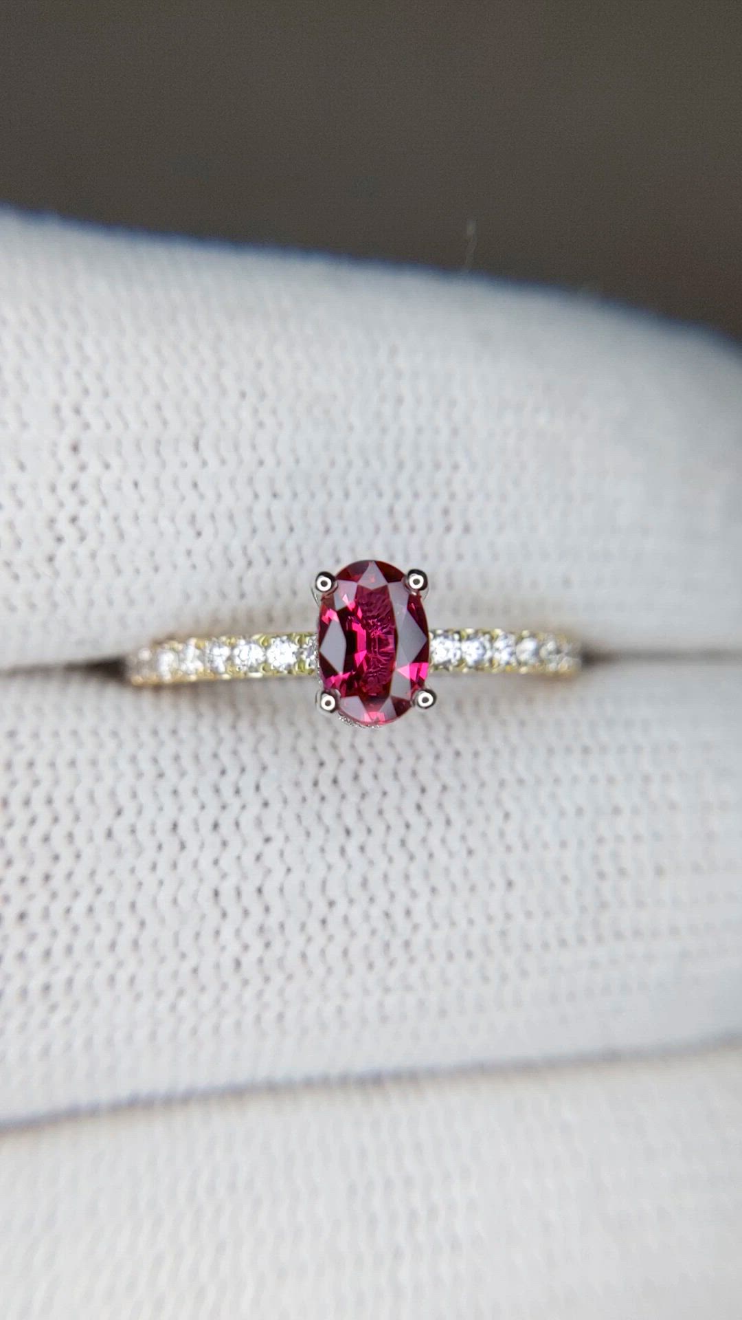 0.53 Ct. Ruby and Natural Diamond Pave Ring, 14K Yellow & White Size Video