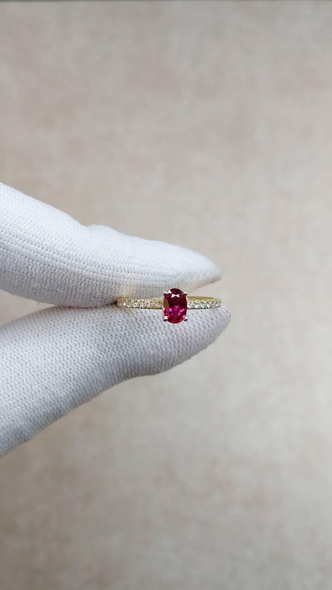 0.53 Ct. Ruby and Natural Diamond Pave Ring, 14K Yellow & White Size Video