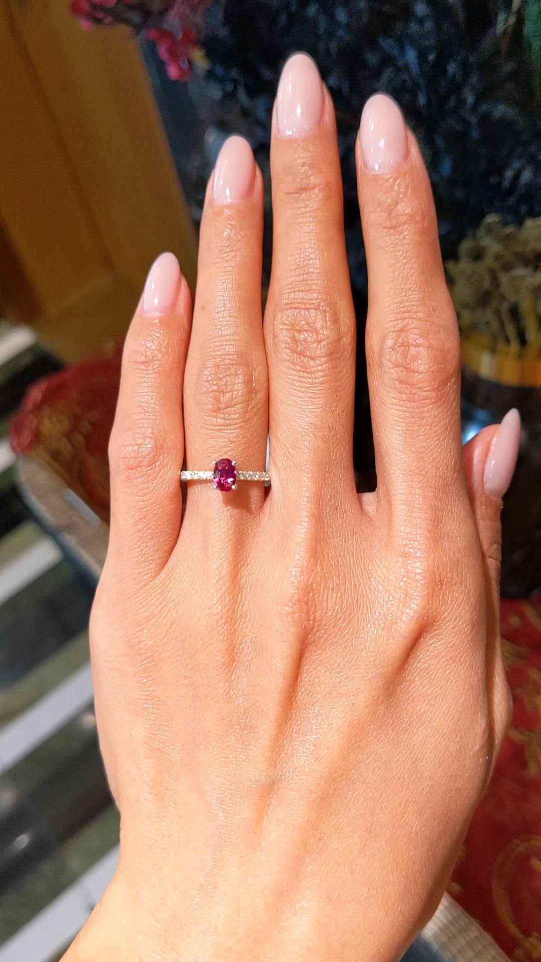 0.53 Ct. Ruby and Natural Diamond Pave Ring, 14K Yellow & White Size Video
