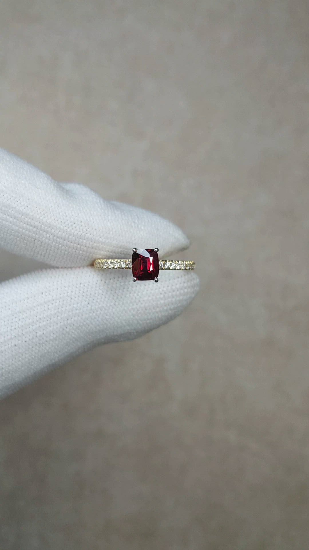 1.01 Ct. Ruby and Natural Diamond Pave Ring, 14K Yellow Gold Size Video