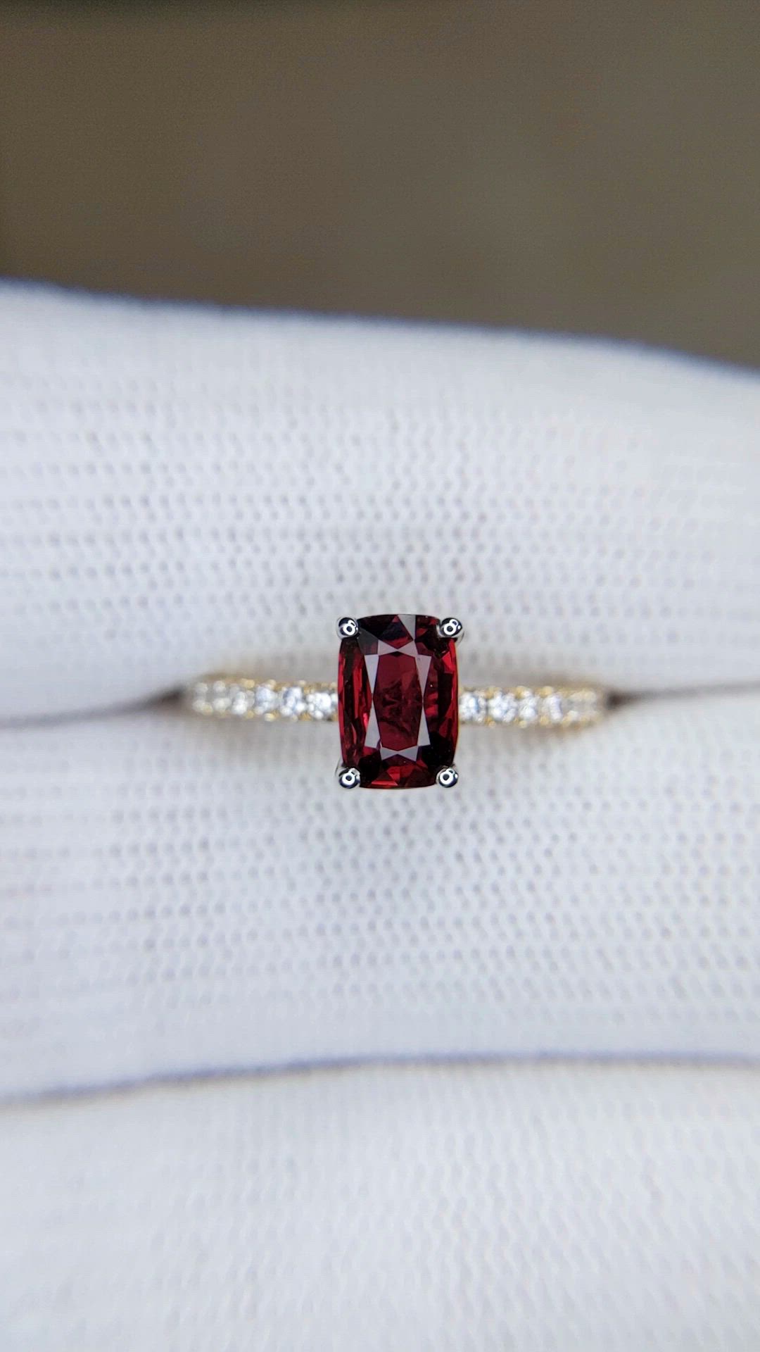 1.05 Ct. Ruby and Natural Diamond Pave Ring, 14K Yellow & White Size Video