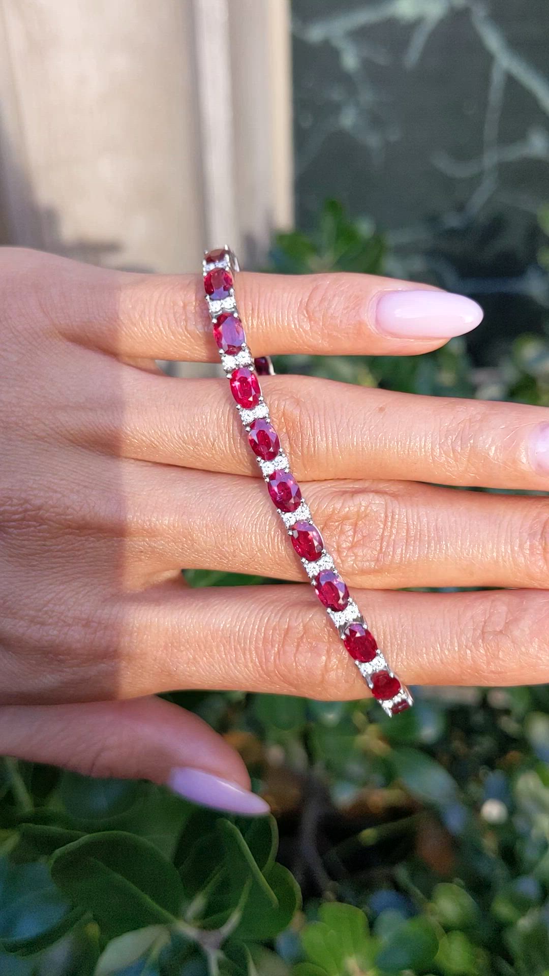 12.72&nbsp;Ct.Tw.Total Carat Weight Ruby and Natural Diamond Pave Bracelet, Platinum 950 Size Video