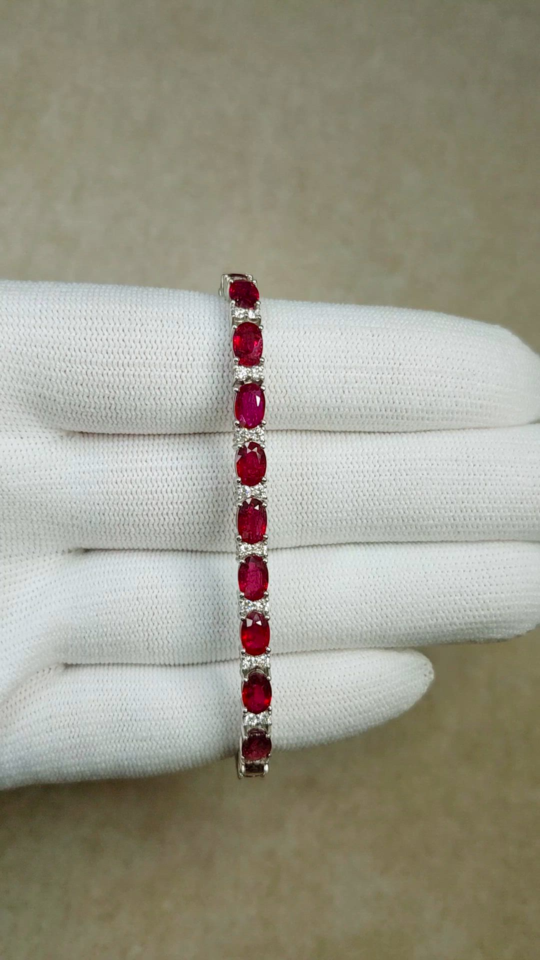 12.72&nbsp;Ct.Tw.Total Carat Weight Ruby and Natural Diamond Pave Bracelet, Platinum 950 Size Video