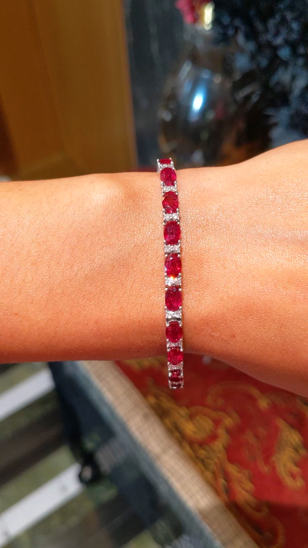 12.72&nbsp;Ct.Tw.Total Carat Weight Ruby and Natural Diamond Pave Bracelet, Platinum 950 Size Video