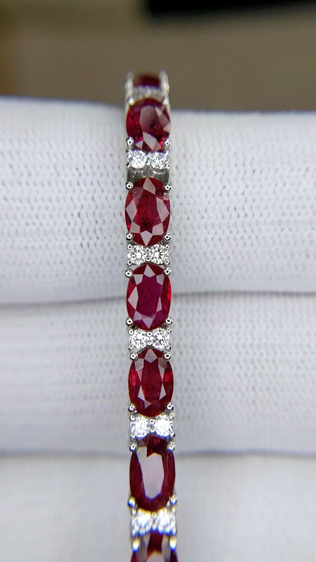 12.72&nbsp;Ct.Tw.Total Carat Weight Ruby and Natural Diamond Pave Bracelet, Platinum 950 Size Video