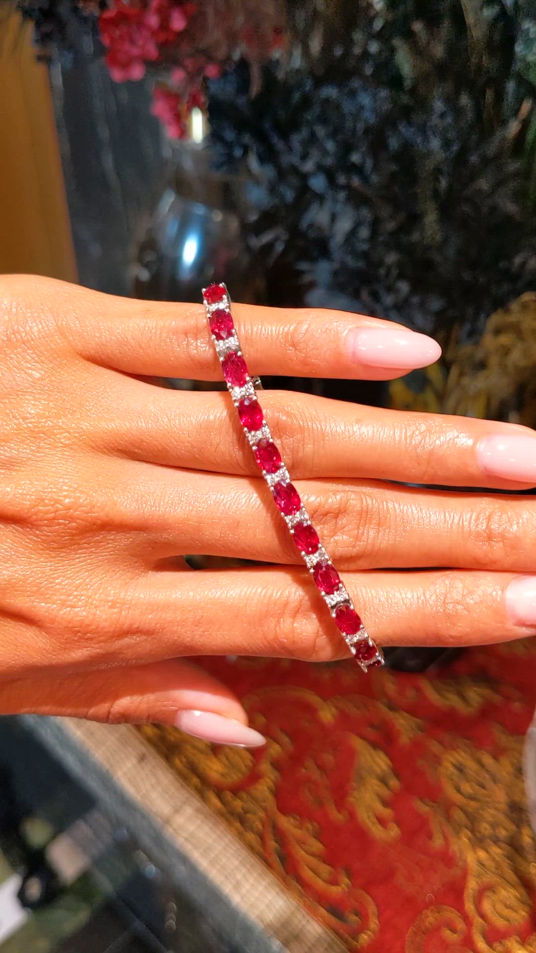 12.72&nbsp;Ct.Tw.Total Carat Weight Ruby and Natural Diamond Pave Bracelet, Platinum 950 Size Video