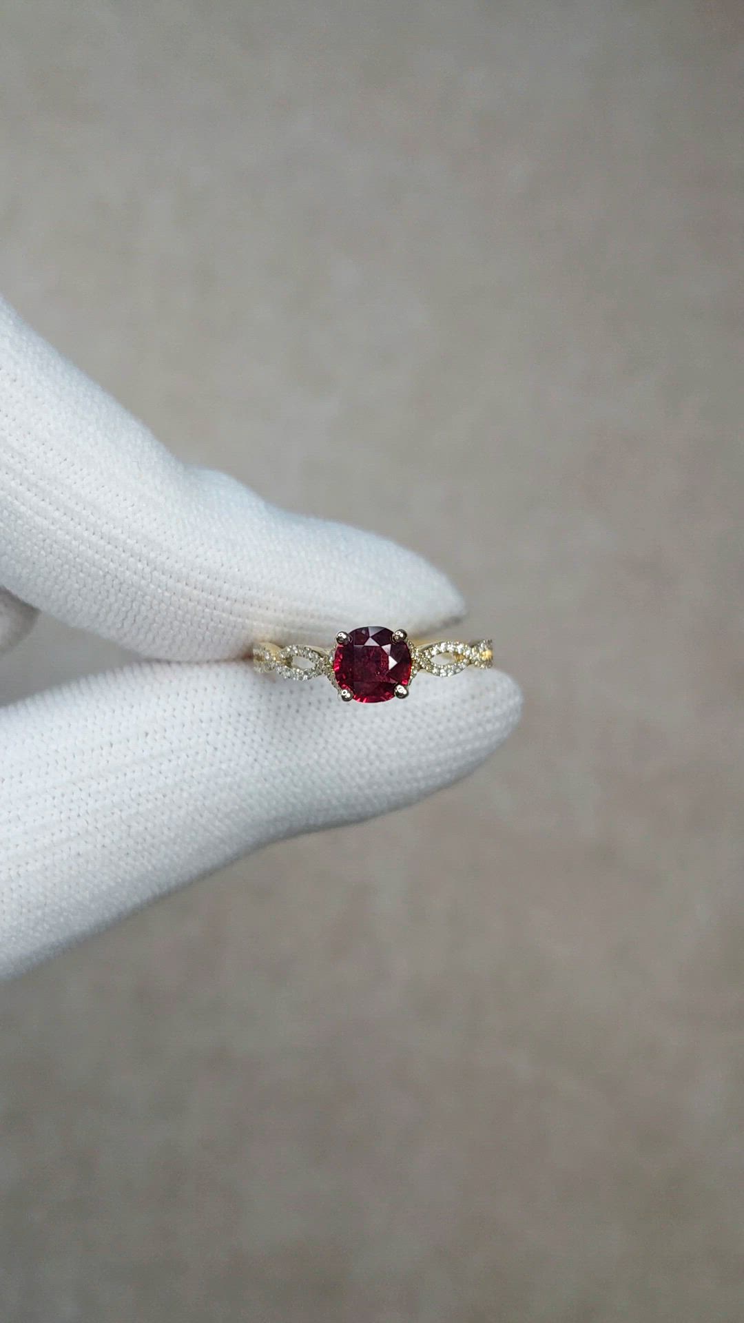 0.71 Ct. Ruby and Natural Diamond Pave Ring, 14K Yellow Gold Size Video
