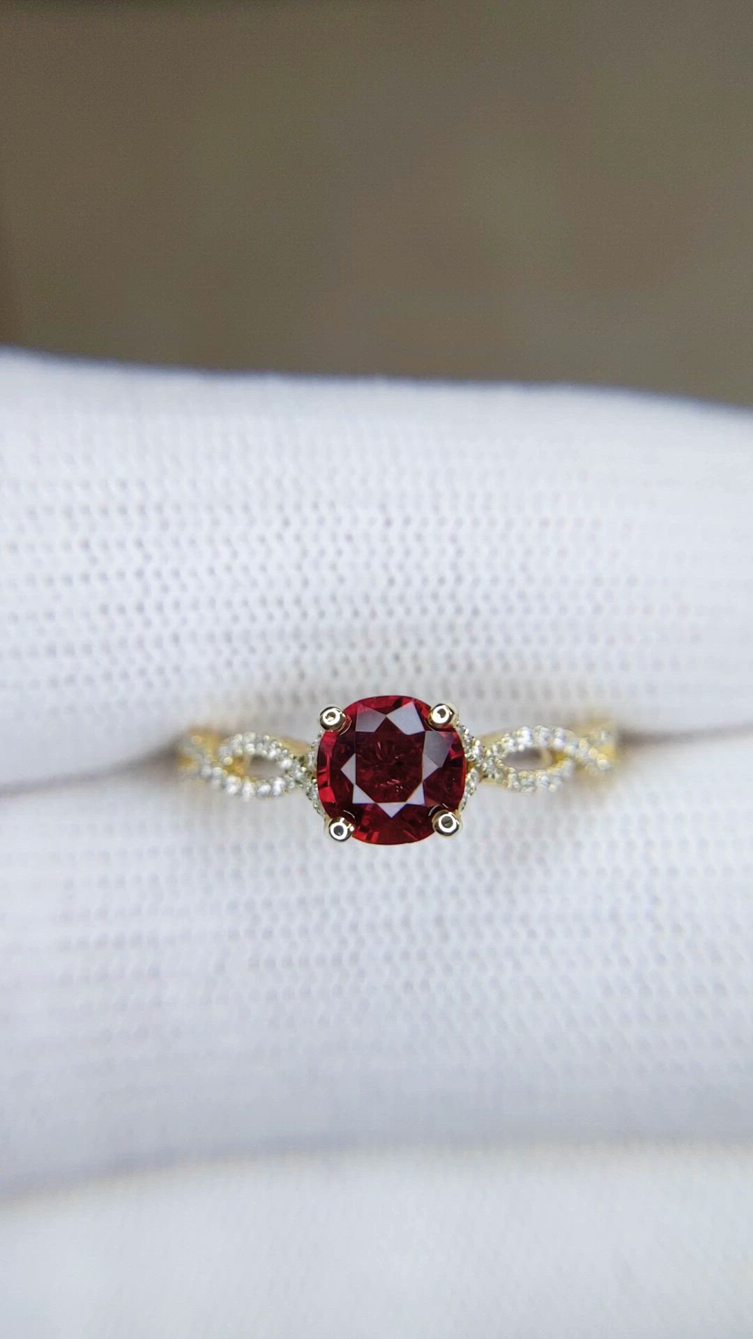 0.71 Ct. Ruby and Natural Diamond Pave Ring, 14K Yellow Gold Size Video