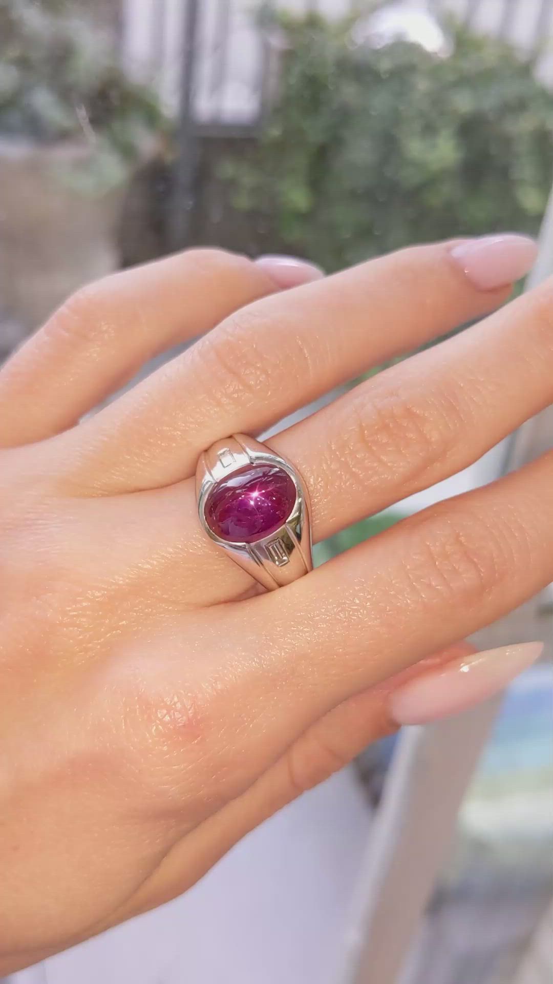 7.21 Ct. Ruby Natural Diamond Men's Ring, Platinum 950 Size Video