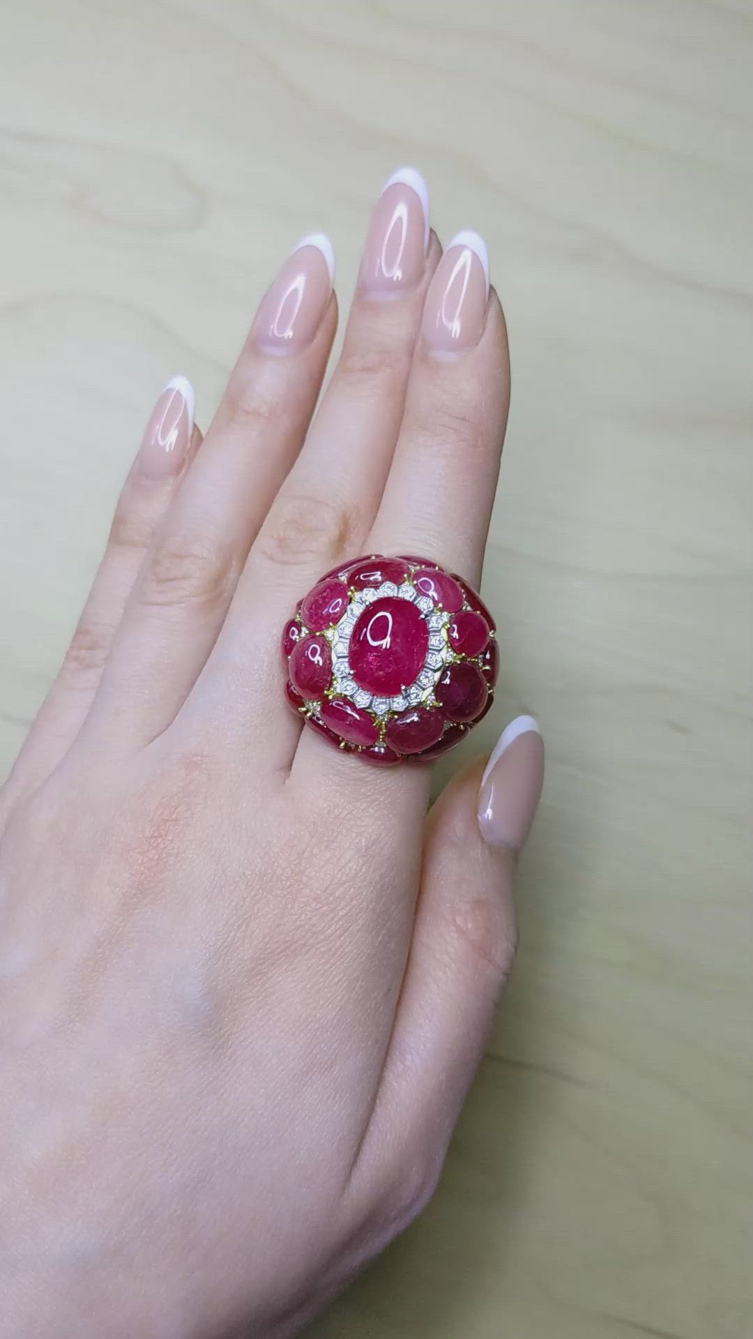 53.73 Ct. Ruby and Natural Diamond Antique Style Ring, 18K White & Yellow Size Video