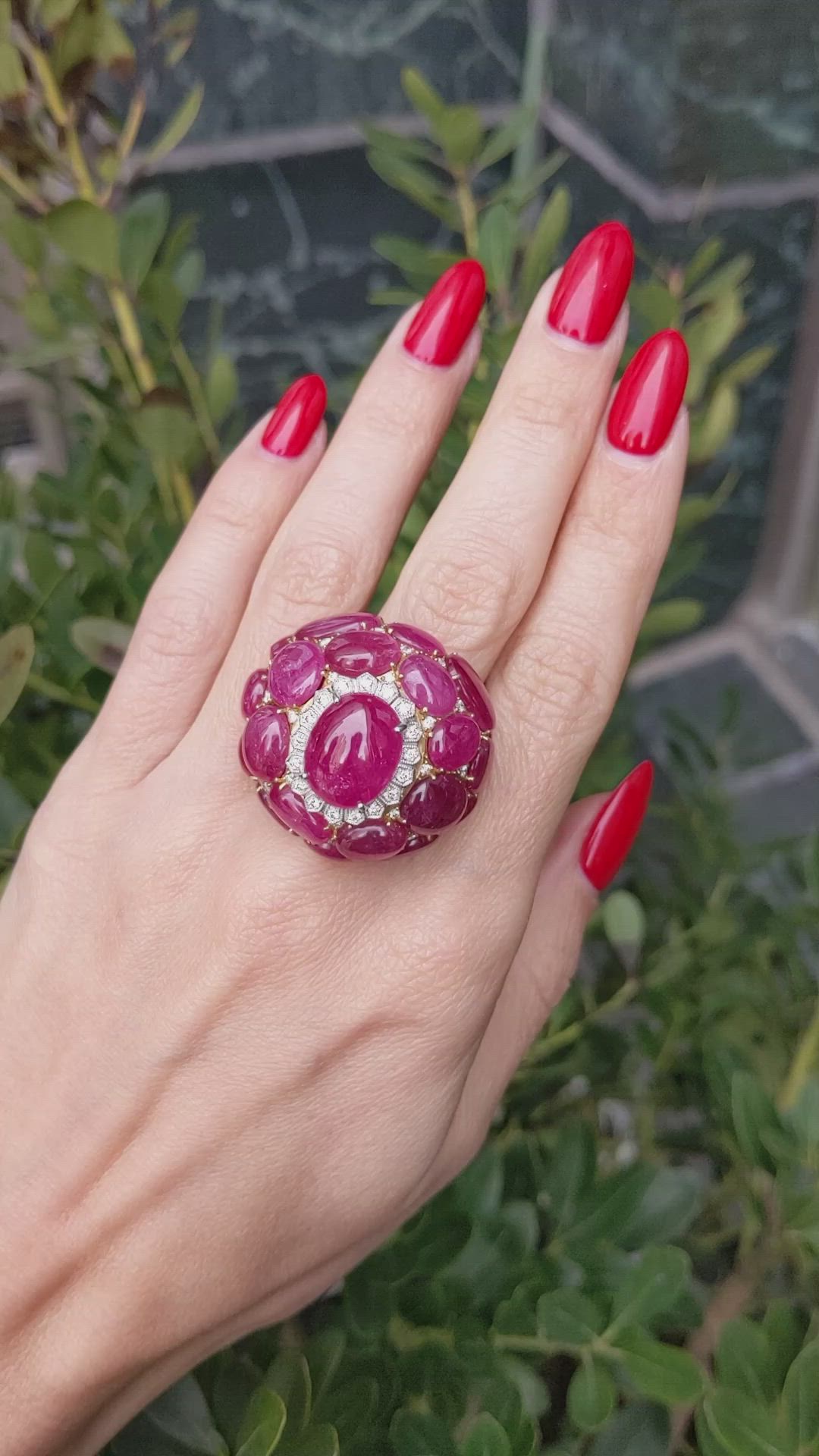 53.73 Ct. Ruby and Natural Diamond Antique Style Ring, 18K White & Yellow Size Video