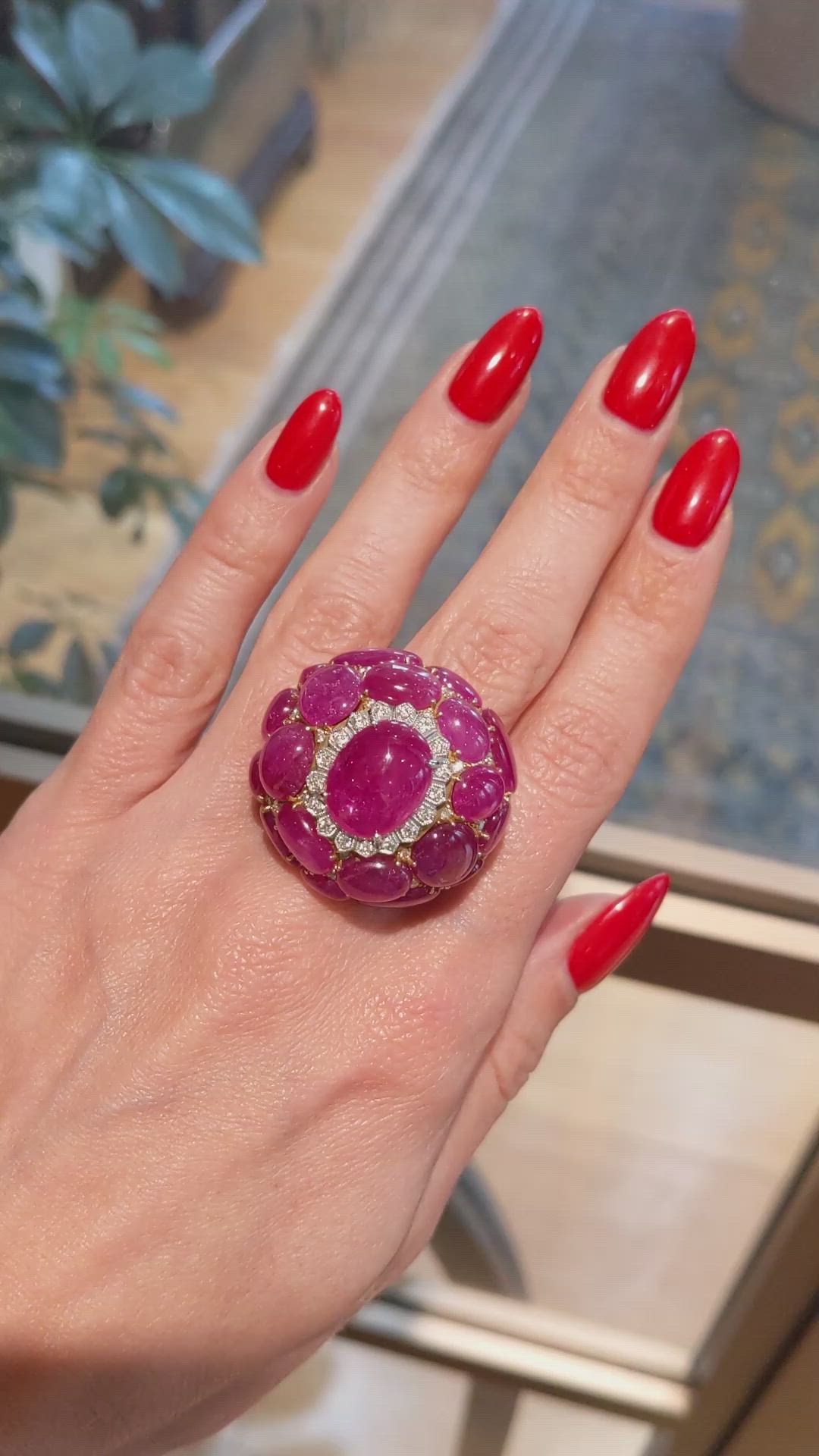 53.73 Ct. Ruby and Natural Diamond Antique Style Ring, 18K White & Yellow Size Video