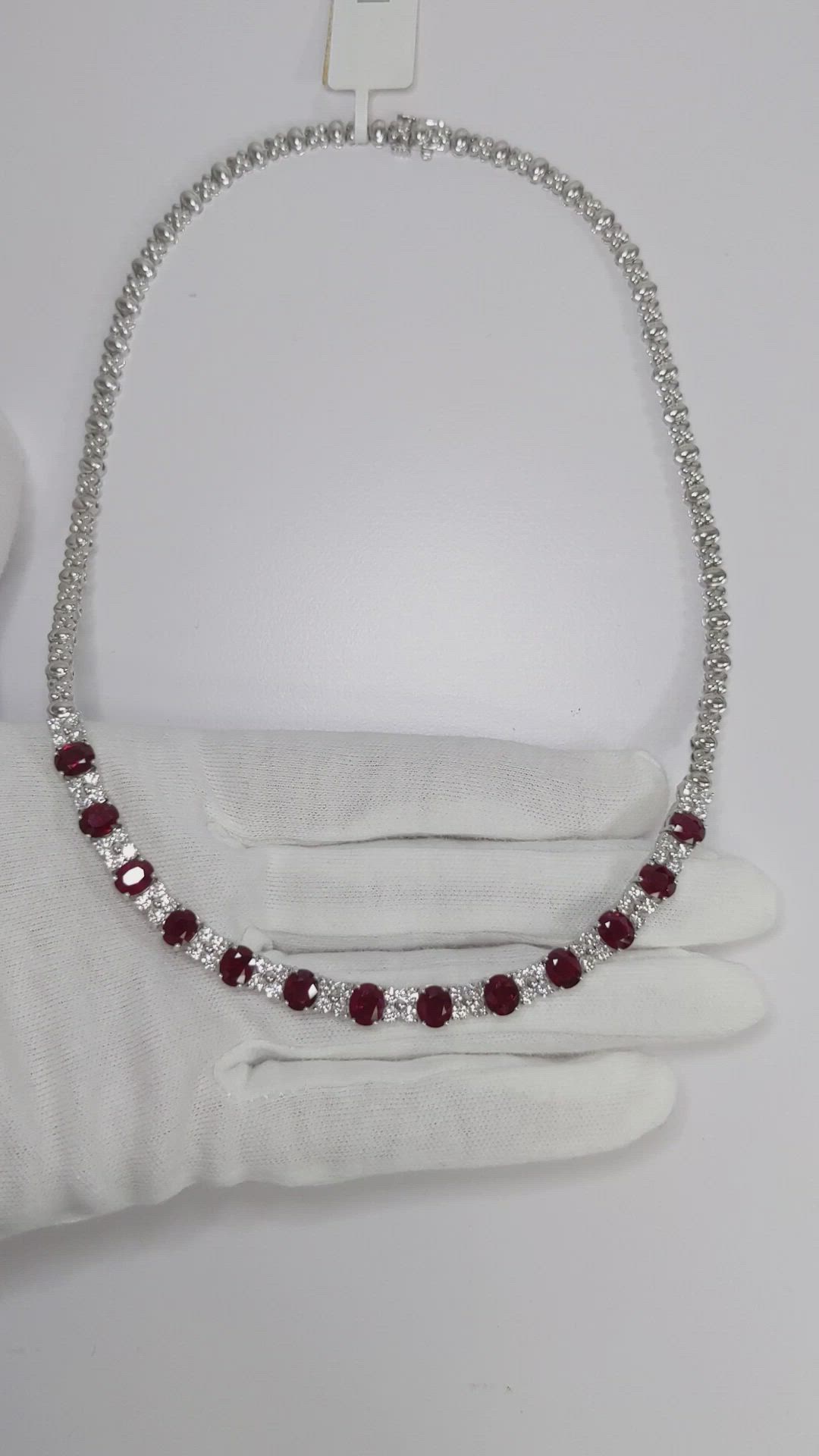 10.72 Ct. Ruby Natural Diamond Necklace, 18K White Gold Size Video