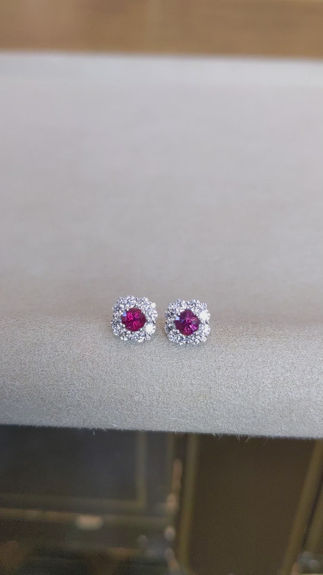 0.64 Ct.Tw. Ruby Natural Diamond Halo Earrings, 18K White Gold Size Video