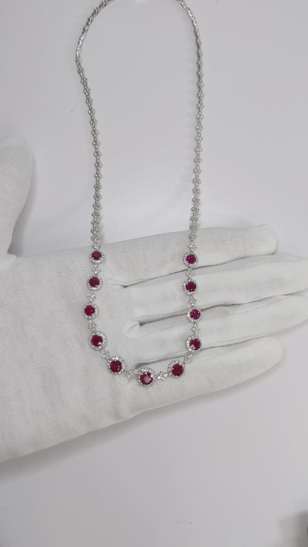 4.51 Ct. Ruby Natural Diamond Necklace, 18K White Gold Size Video