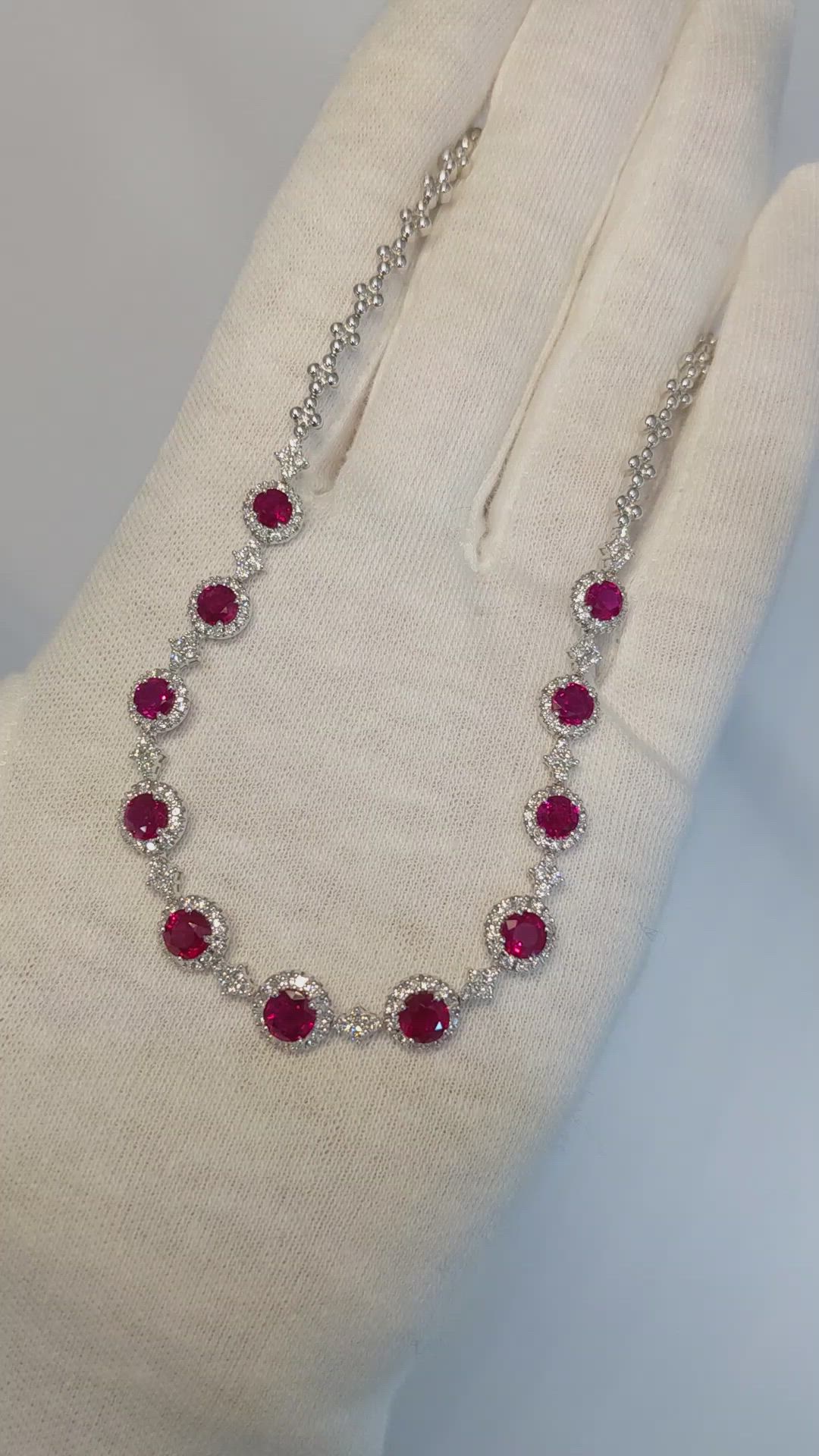 4.51 Ct. Ruby Natural Diamond Necklace, 18K White Gold Size Video