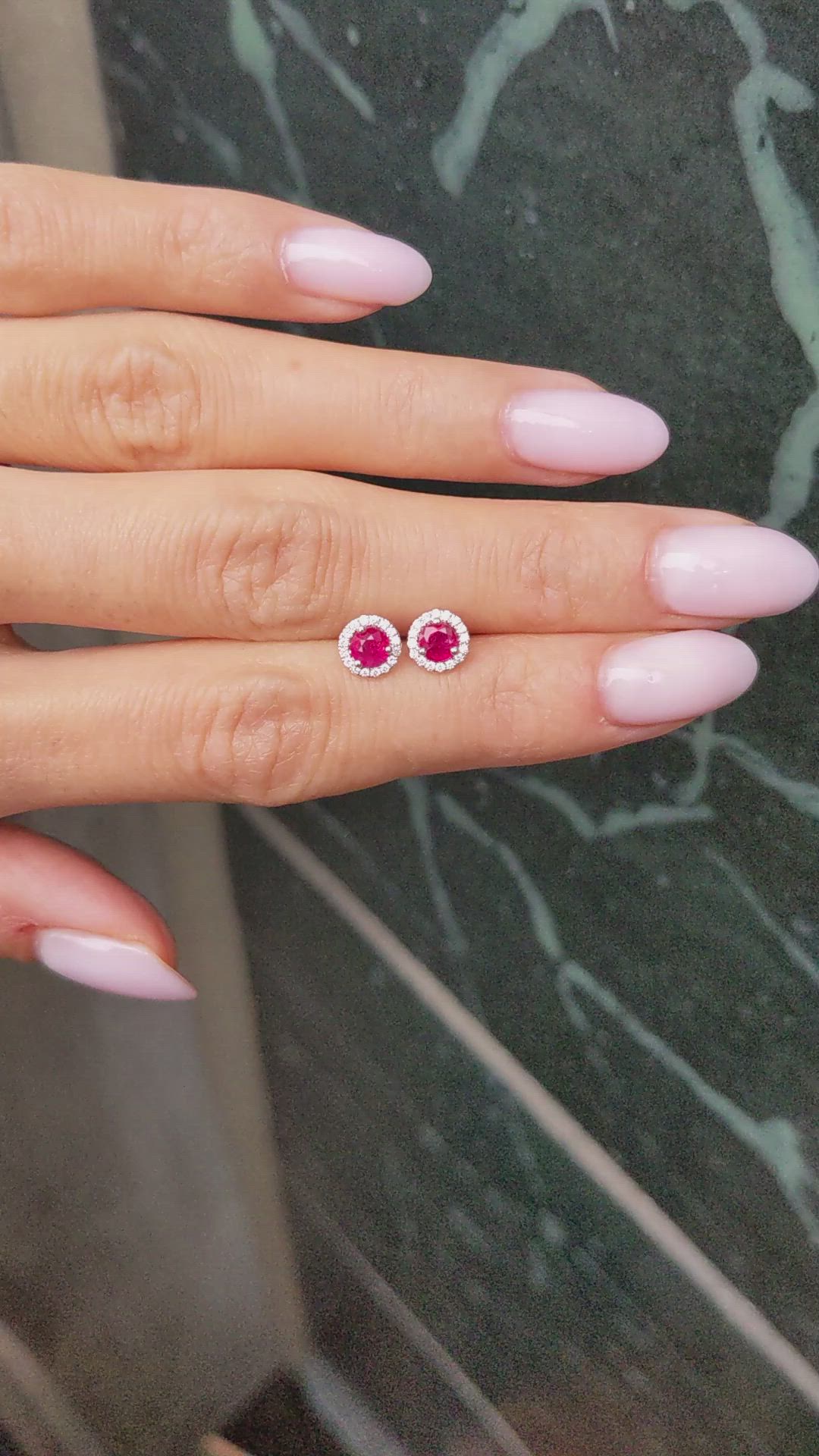 0.70&nbsp;Ct.Tw.Total Carat Weight Ruby and Natural Diamond Studs Earrings, 18K White Gold Size Video