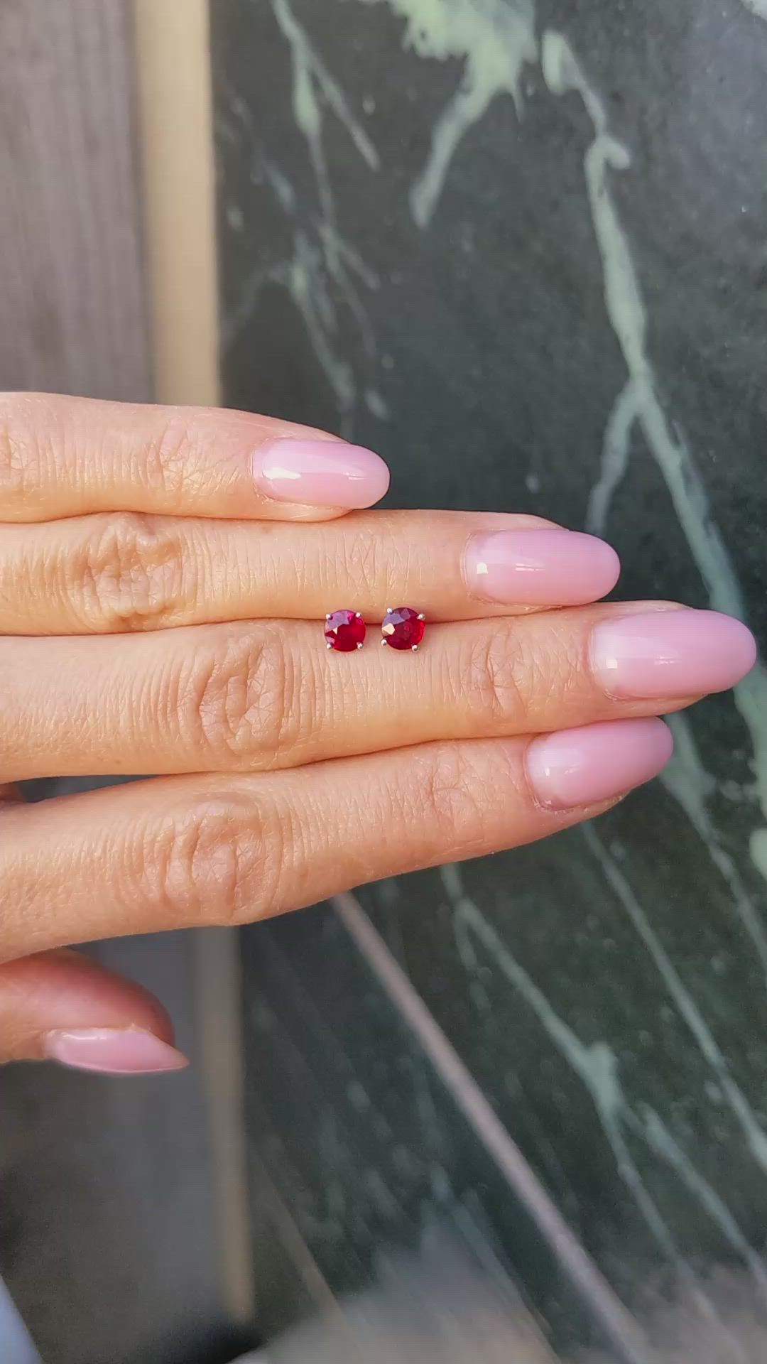 0.95&nbsp;Ct.Tw.Total Carat Weight Ruby Studs Earrings, 14K White Gold Size Video