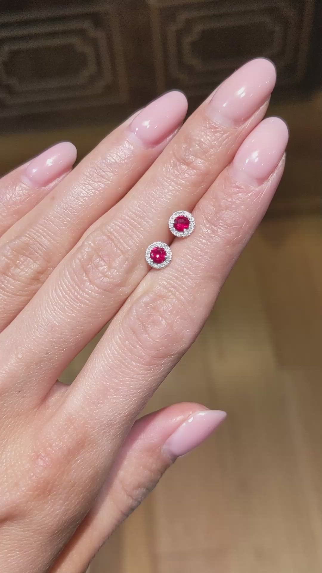 0.40&nbsp;Ct.Tw.Total Carat Weight Ruby and Natural Diamond Pave Earrings, 18K White Gold Size Video