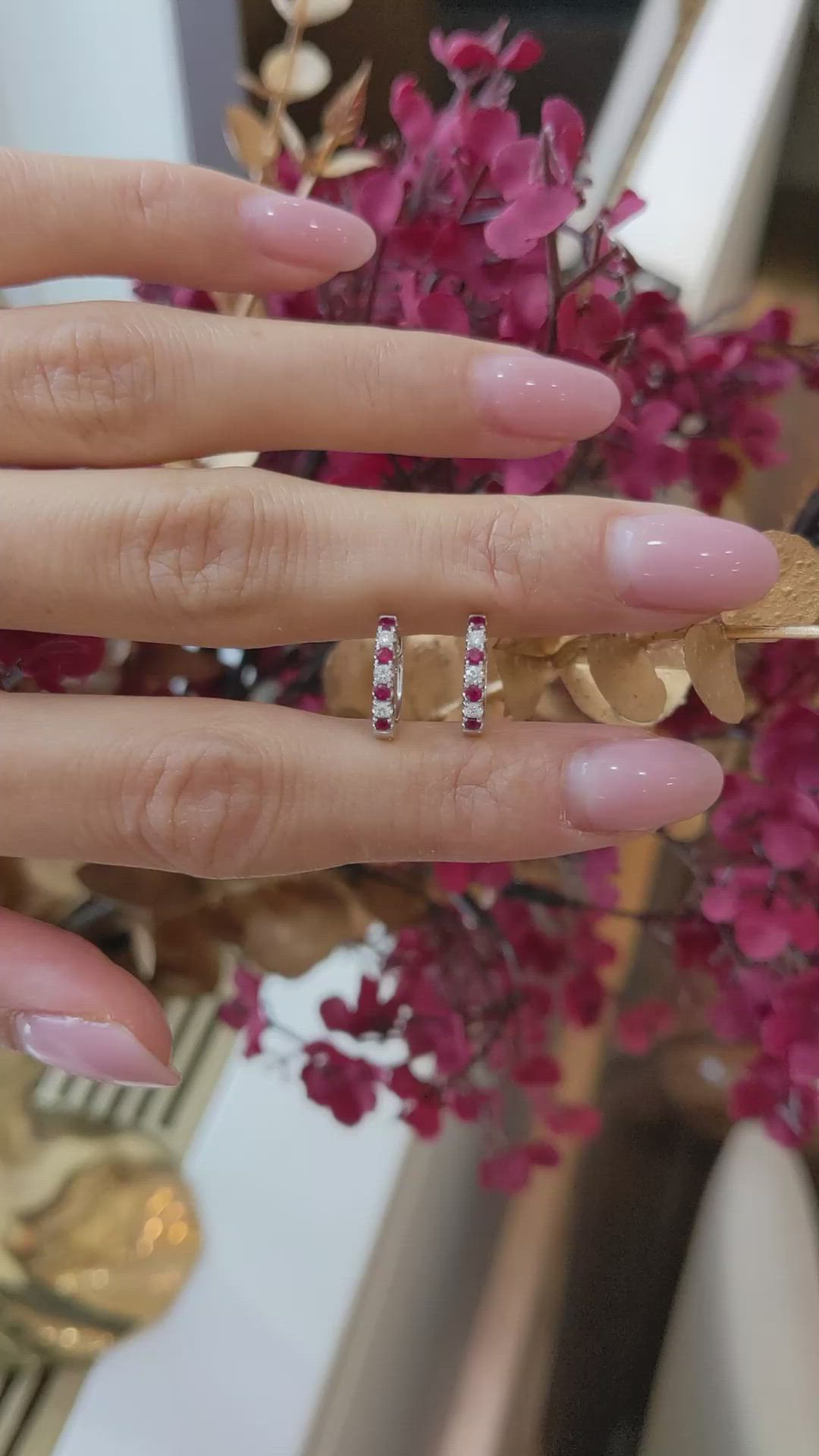 0.22&nbsp;Ct.Tw.Total Carat Weight Ruby and Natural Diamond Pave Earrings, 14K White Gold Size Video