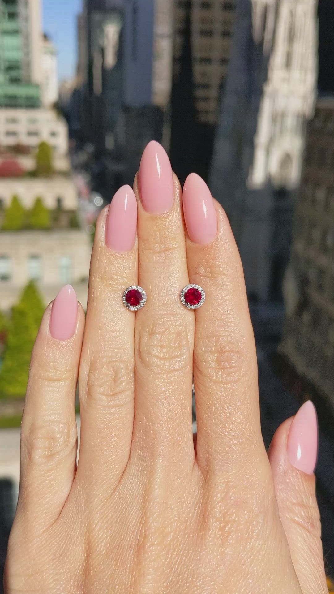 0.95 Ct.Tw. Ruby Natural Diamond Pave Earrings, 18K White Gold Size Video