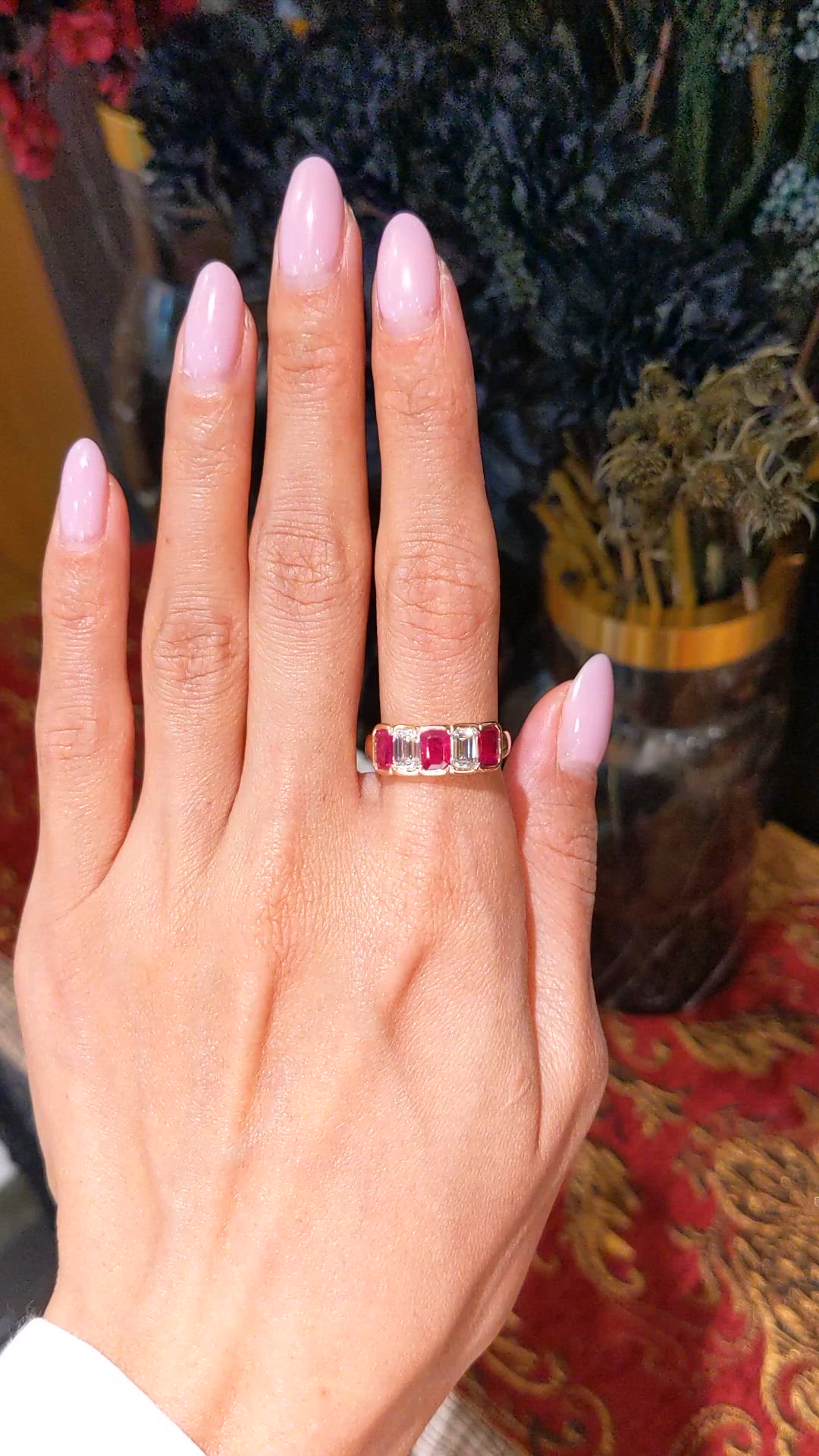 1.65 Ct. Ruby and Natural Diamond Antique Style Ring, 14K Rose Gold Size Video
