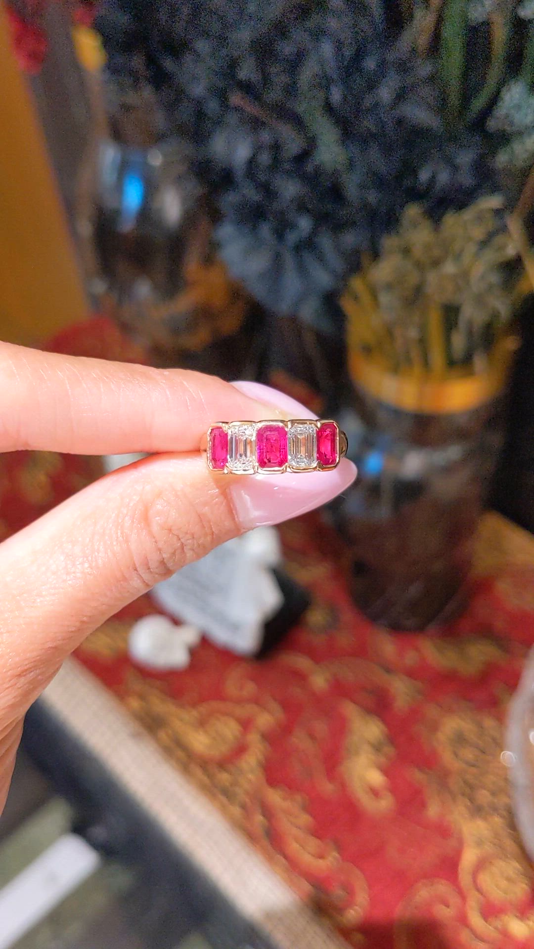 1.65 Ct. Ruby and Natural Diamond Antique Style Ring, 14K Rose Gold Size Video