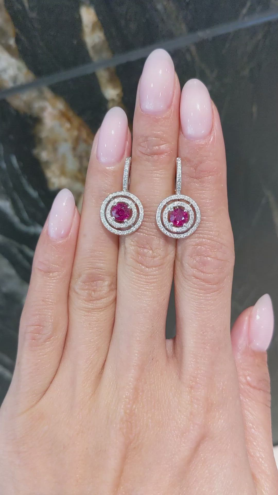 1.21&nbsp;Ct.Tw.Total Carat Weight Ruby and Natural Diamond Halo Earrings, 18K White Gold Size Video