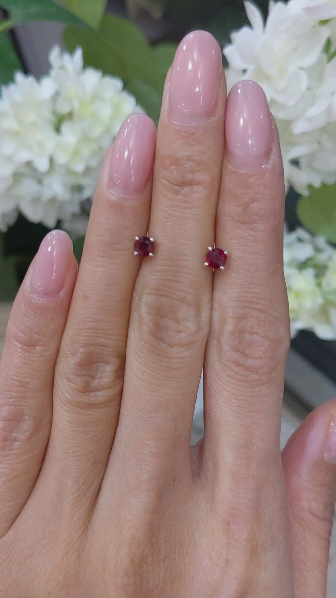 0.65&nbsp;Ct.Tw.Total Carat Weight Ruby Studs Earrings, 14K White Gold Size Video