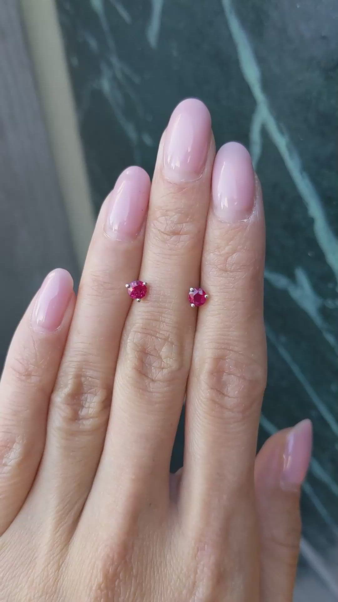 0.65&nbsp;Ct.Tw.Total Carat Weight Ruby Studs Earrings, 14K White Gold Size Video