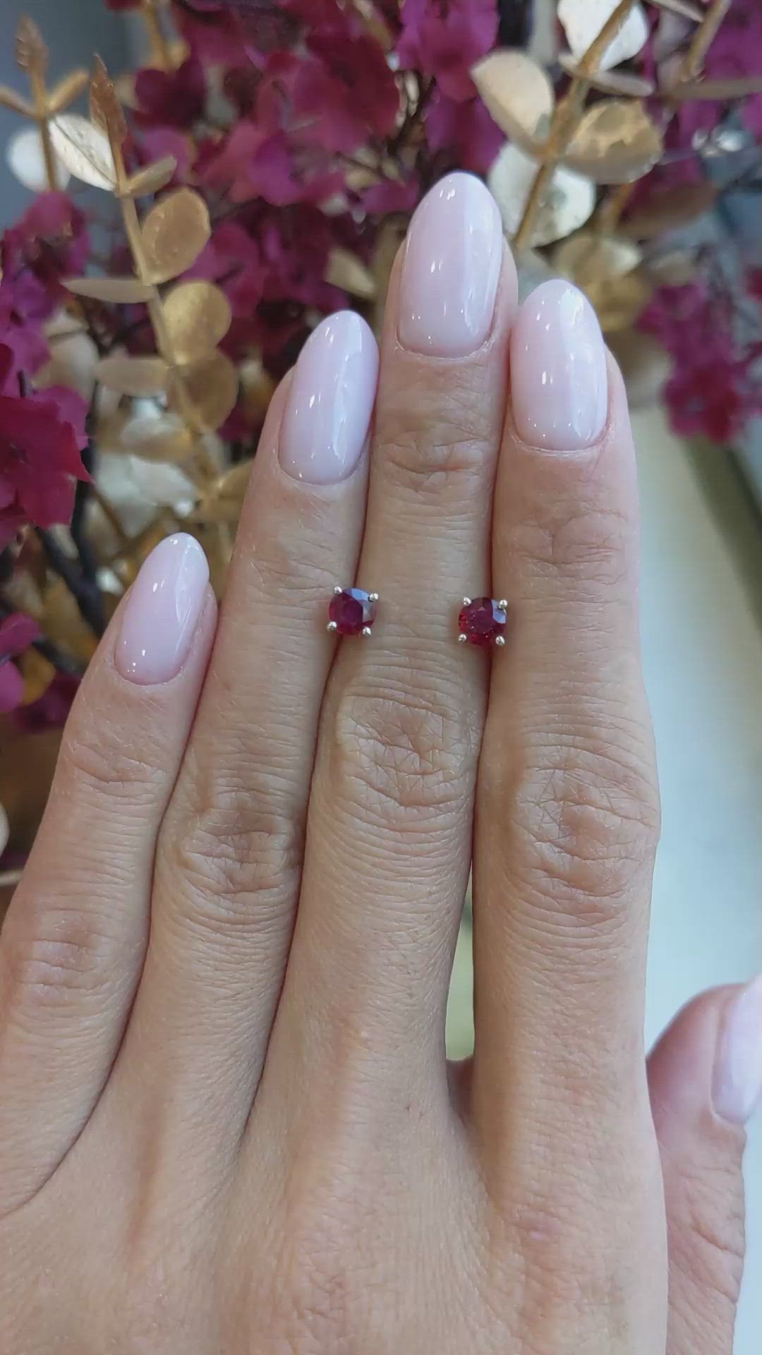 0.95&nbsp;Ct.Tw.Total Carat Weight Ruby Studs Earrings, 14K White Gold Size Video